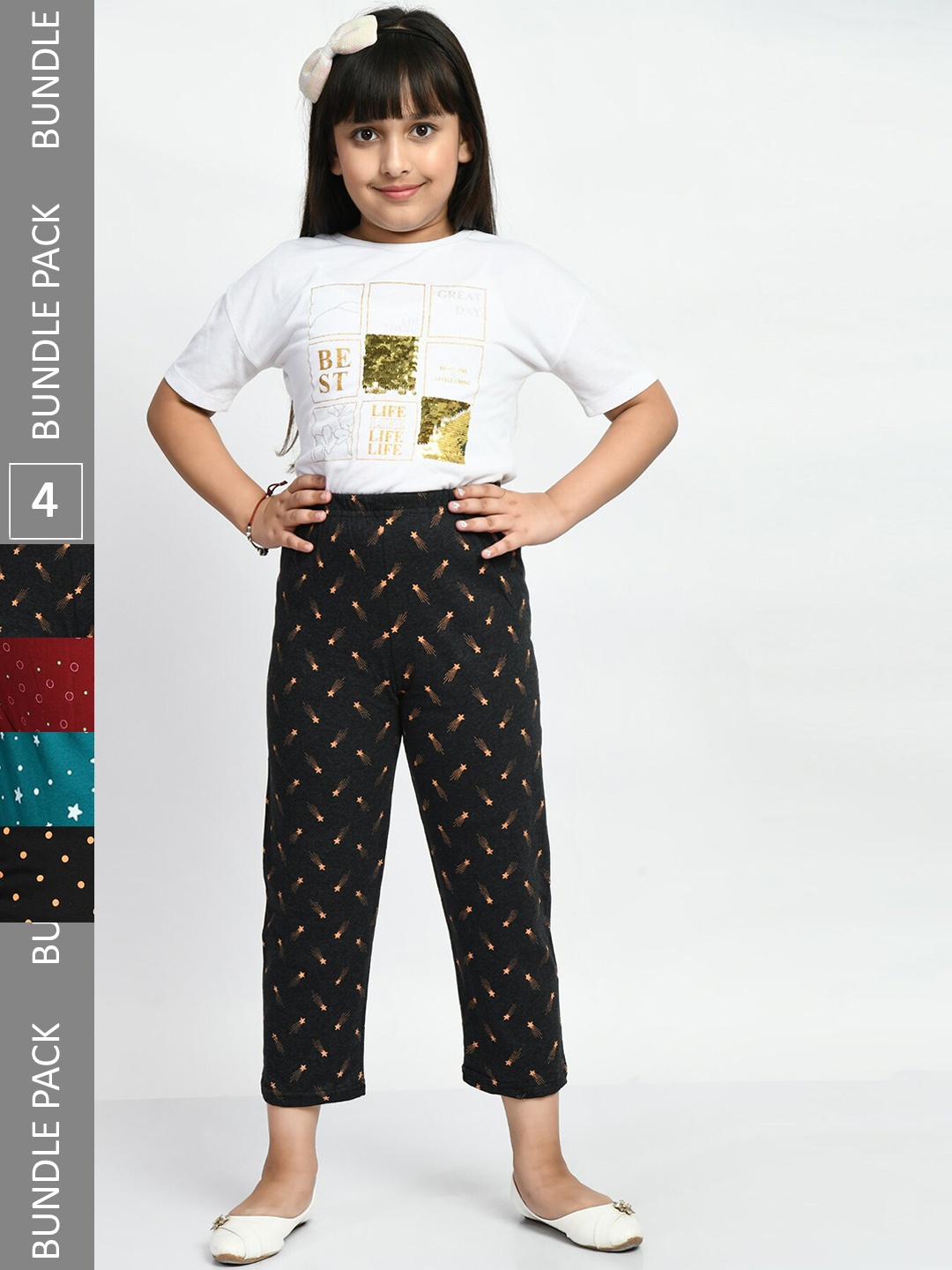

BAESD Girls Pack Of 4 Printed Pure Cotton Lounge Pants, Black