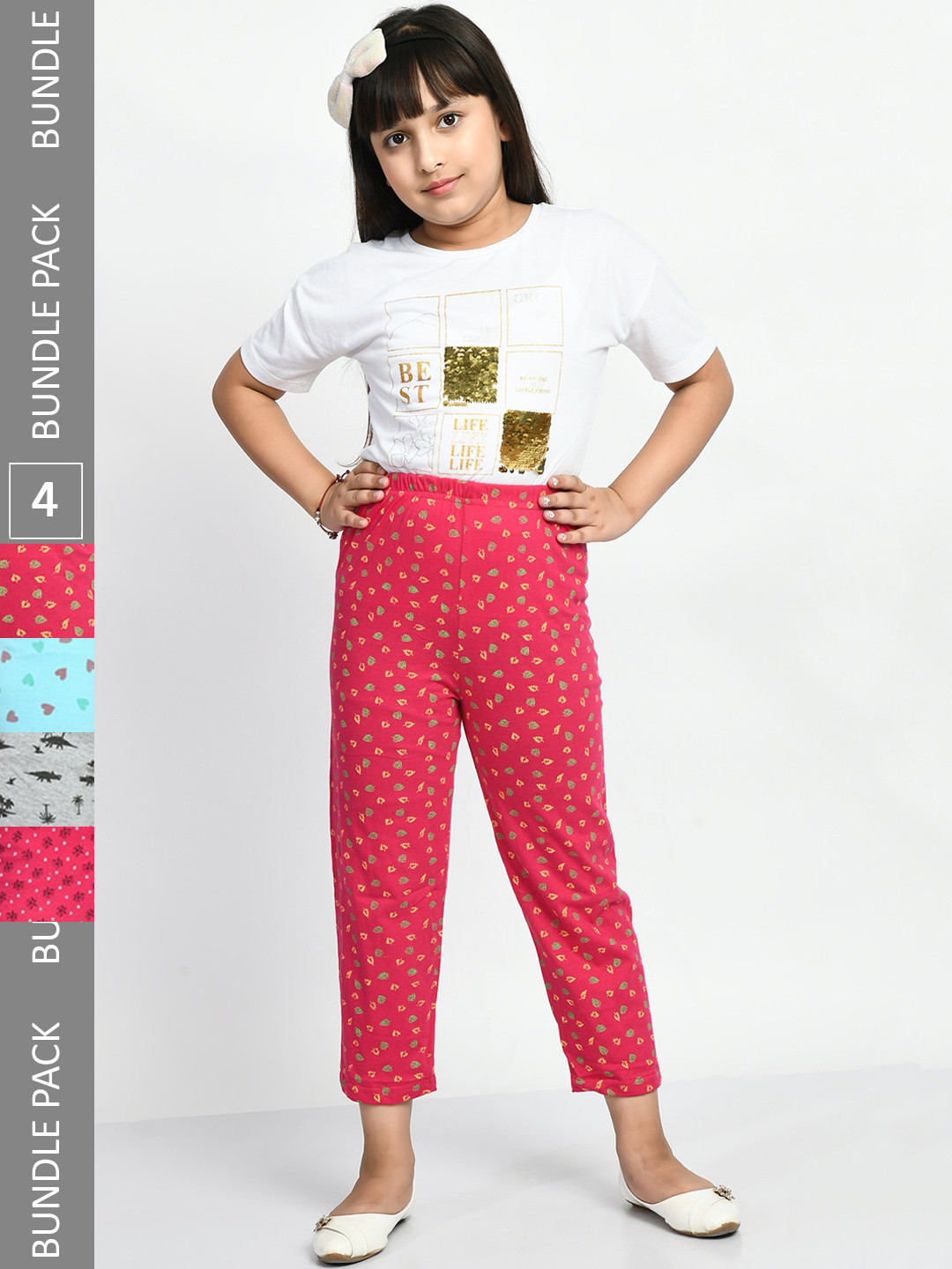 

BAESD Girls Pack Of 4 Printed Pure Cotton Lounge Pants, Pink