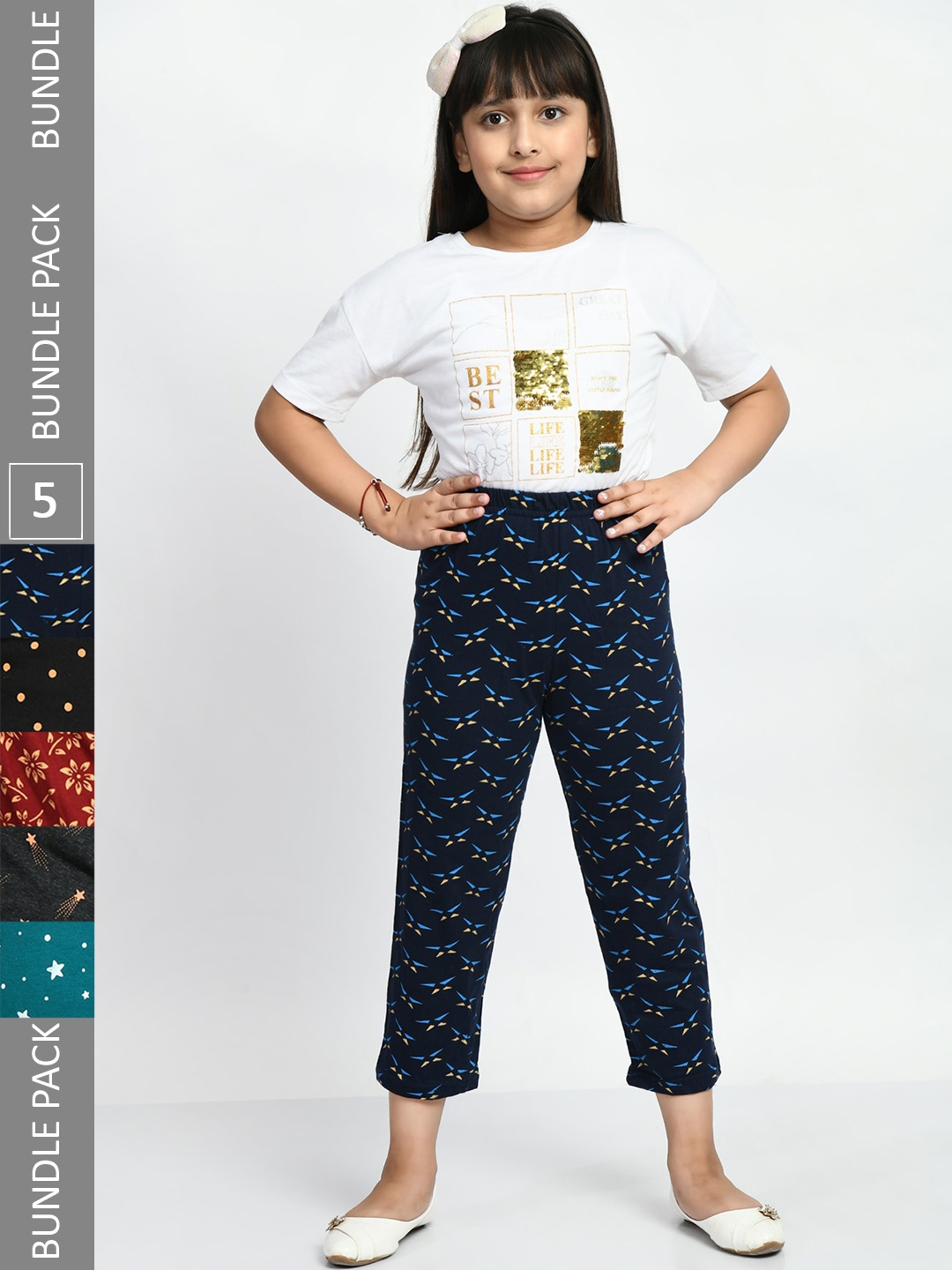 

BAESD Girls Pack Of 5 Printed Pure Cotton Lounge Pants, Black