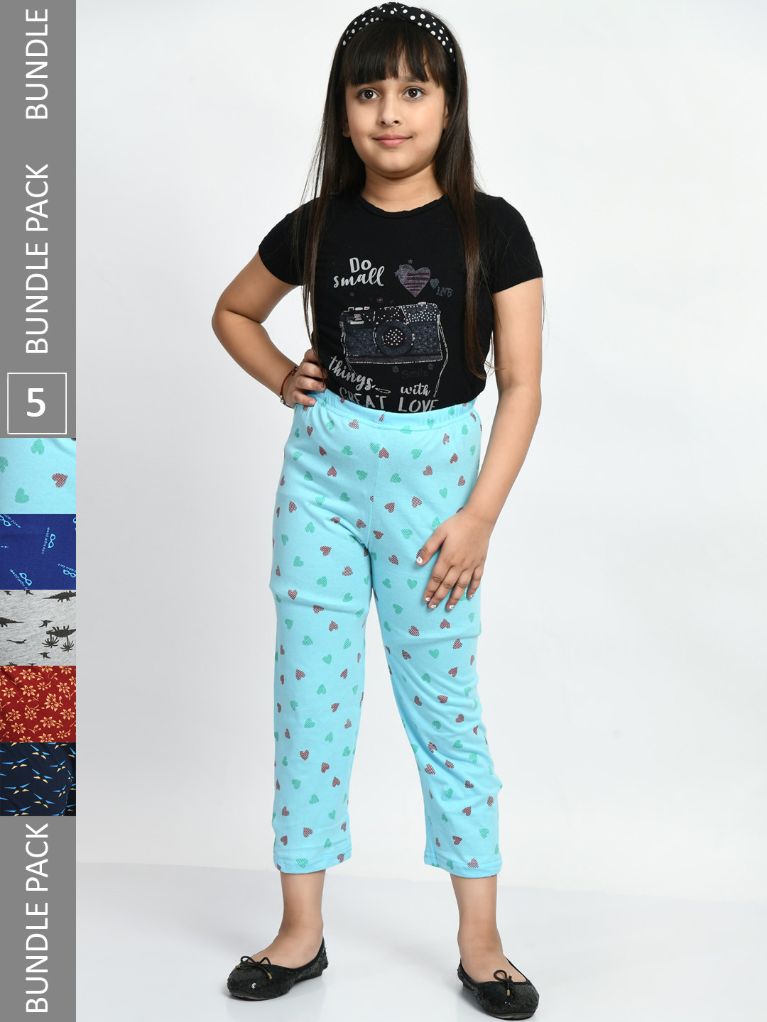 

BAESD Girls Pack Of 5 Printed Cotton Lounge Pants, Blue