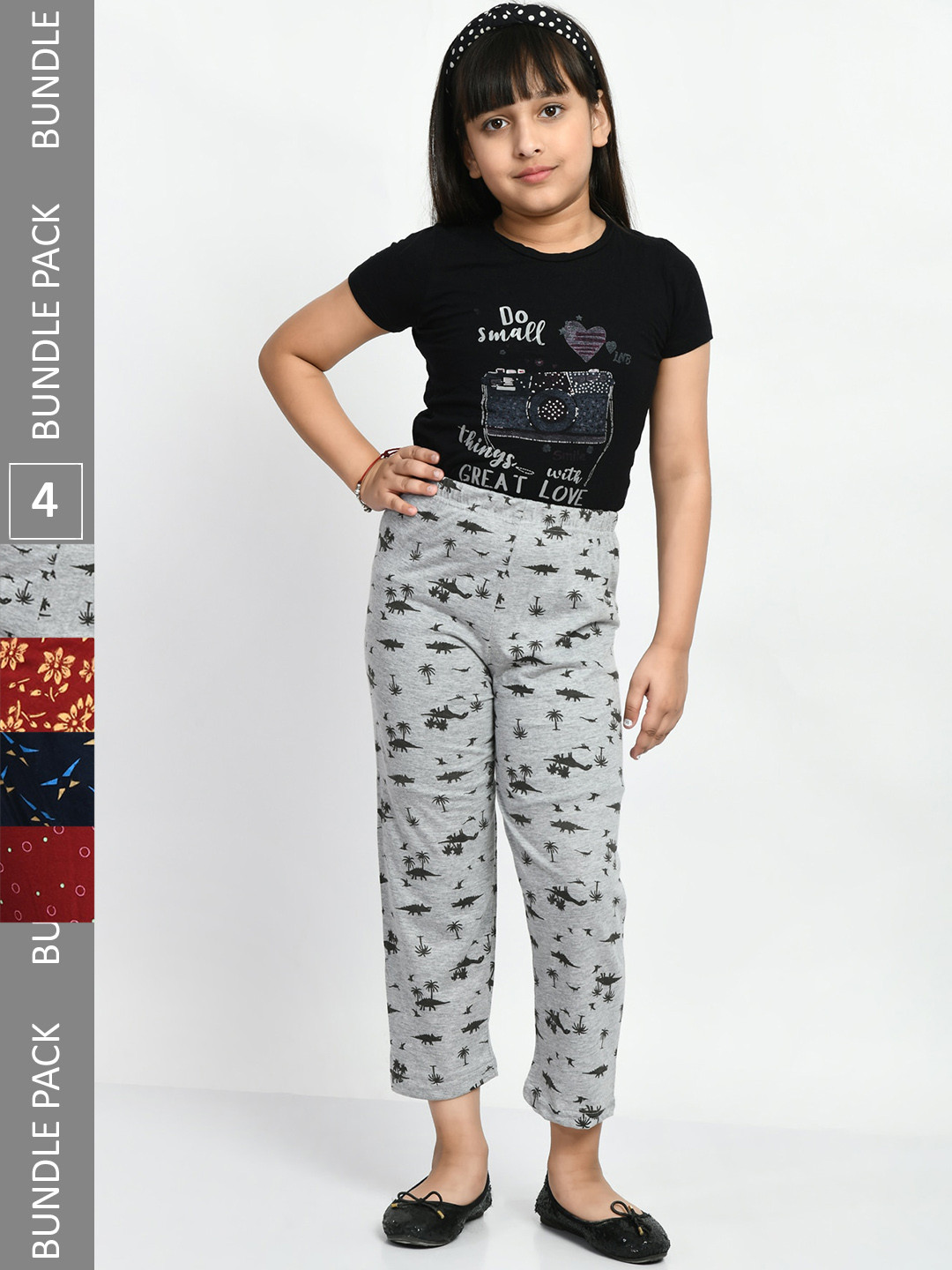 

BAESD Girls Pack Of 4 Printed Pure Cotton Lounge Pants, Grey