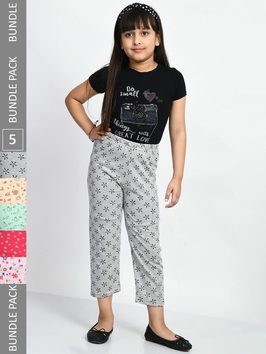 

BAESD Girls Pack Of 5 Printed Pure Cotton Lounge Pants, Grey