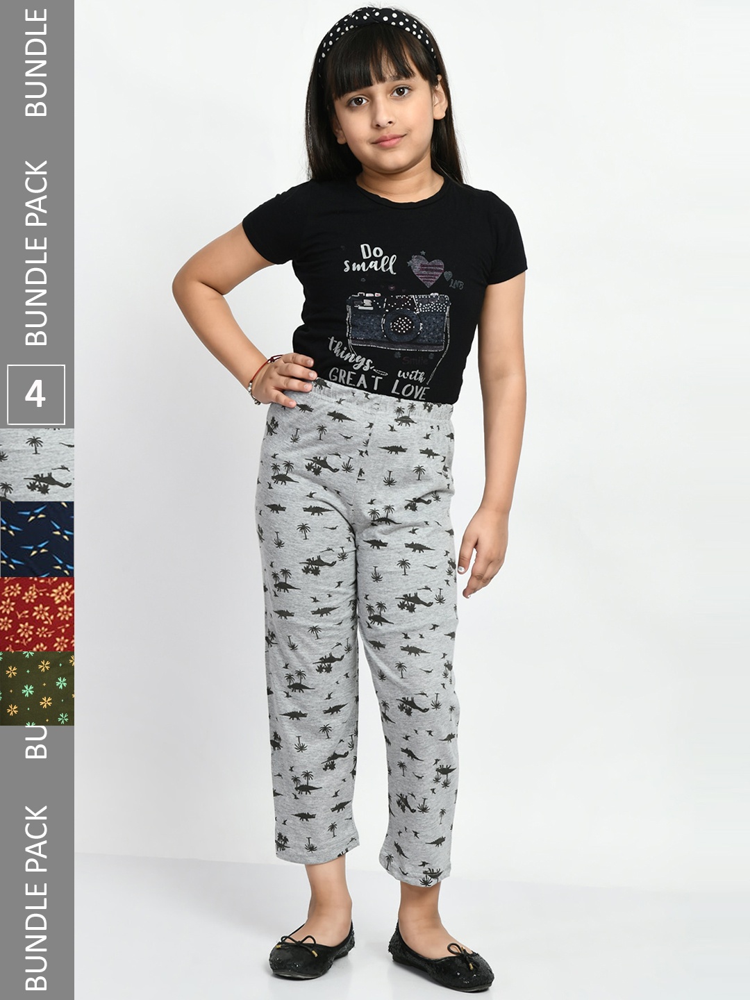 

BAESD Girls Pack Of 4 Printed Pure Cotton Lounge Pants, Multi