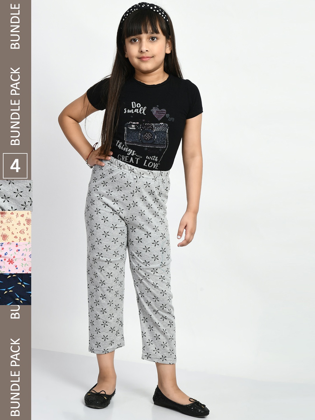

BAESD Girls Pack Of 4 Printed Pure Cotton Lounge Pants, Grey