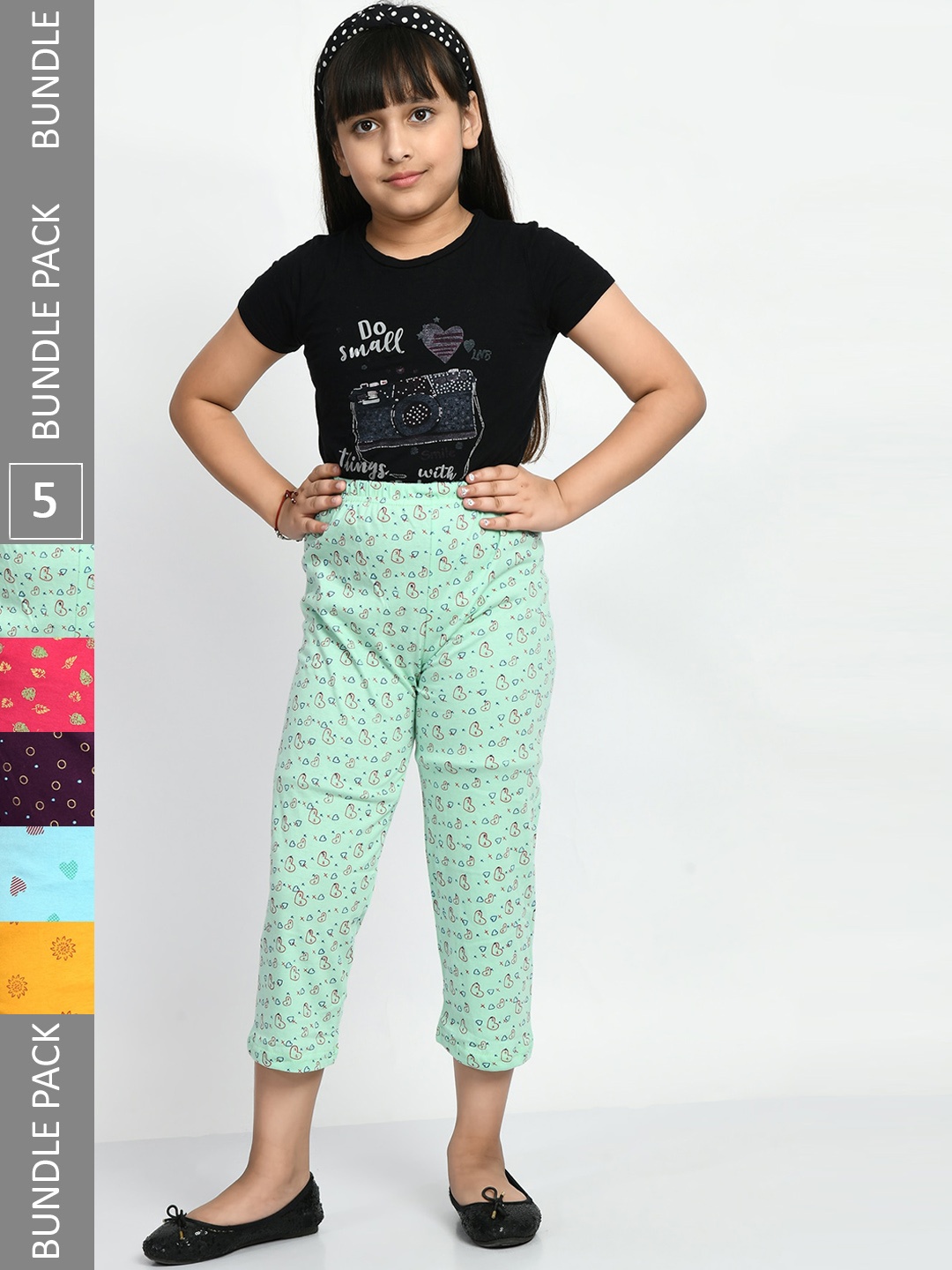 

BAESD Girls Pack Of 5 Printed Pure Cotton Lounge Pants, Green