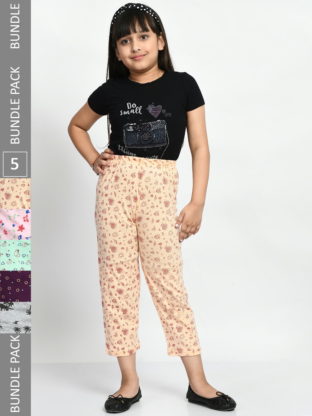 

BAESD Girls Pack Of 5 Printed Pure Cotton Lounge Pants, Beige