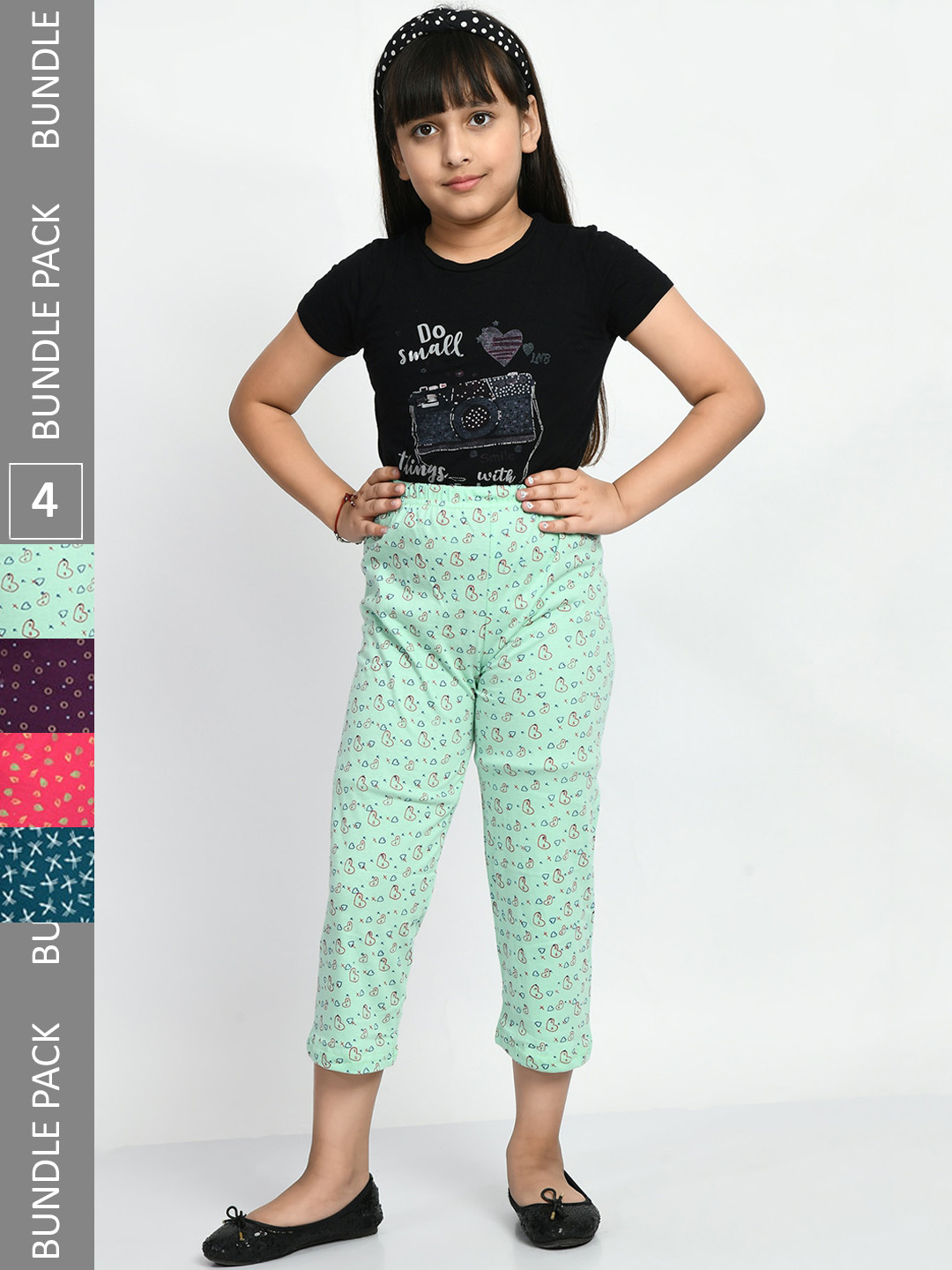 

BAESD Girls Pack Of 4 Printed Pure Cotton Lounge Pants, Green