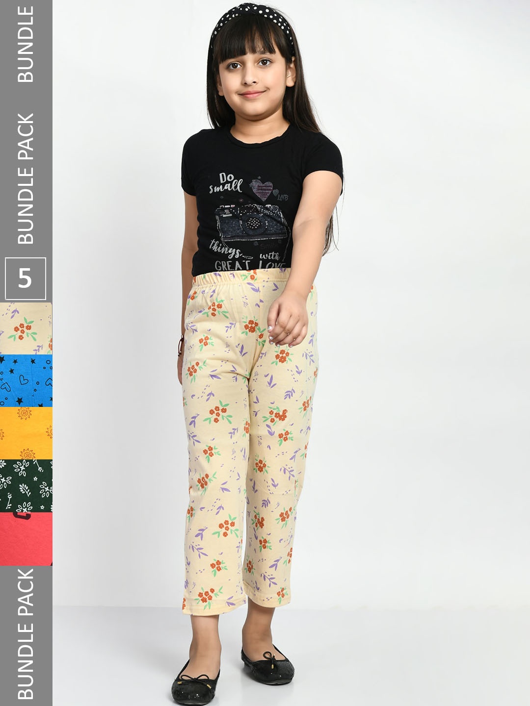 

BAESD Girls Pack Of 5 Printed Pure Cotton Lounge Pants, Cream