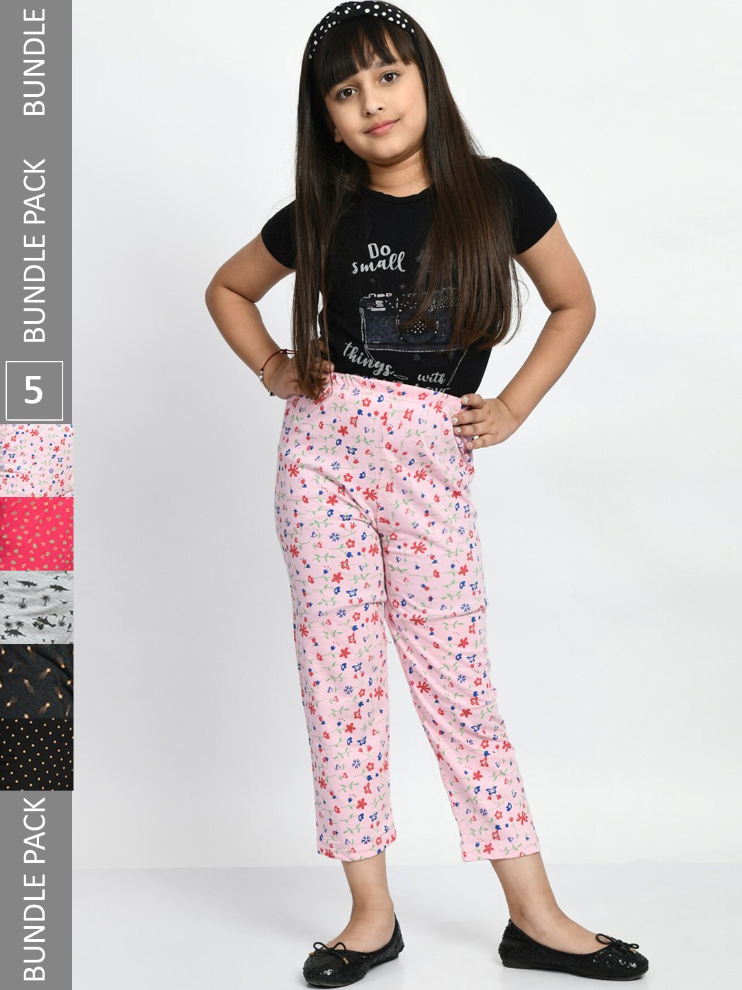 

BAESD Girls Pack Of 5 Printed Pure Cotton Lounge Pants, Pink