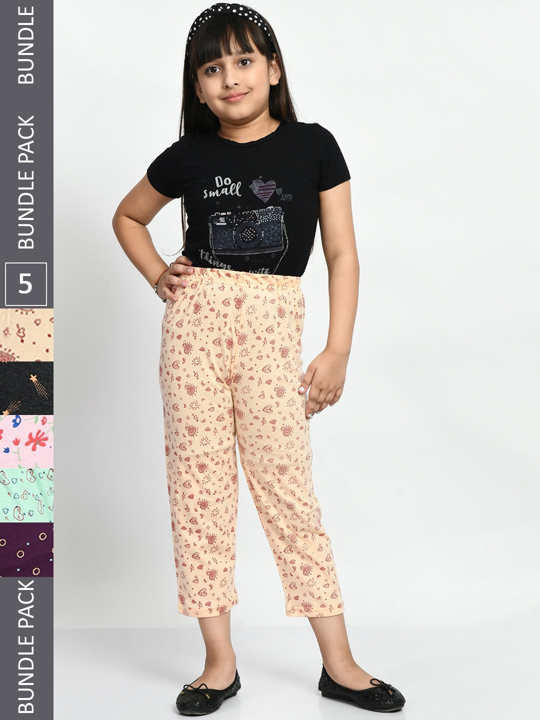 

BAESD Girls Pack Of 5 Printed Pure Cotton Lounge Pants, Cream