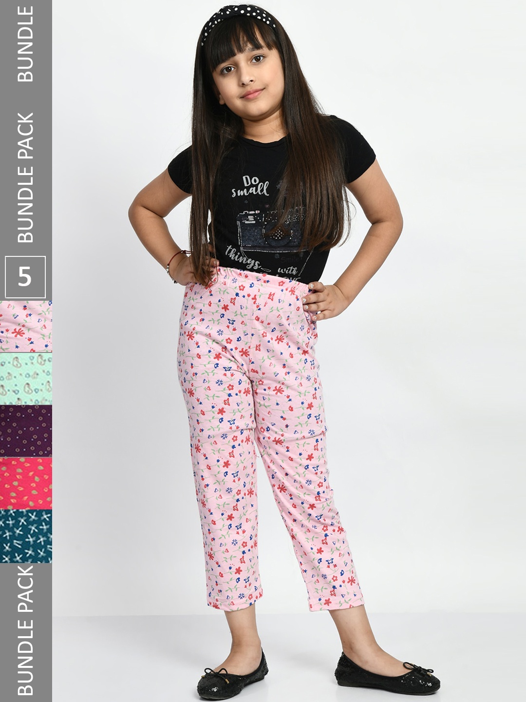 

BAESD Girls Pack Of 5 Printed Pure Cotton Lounge Pants, Pink