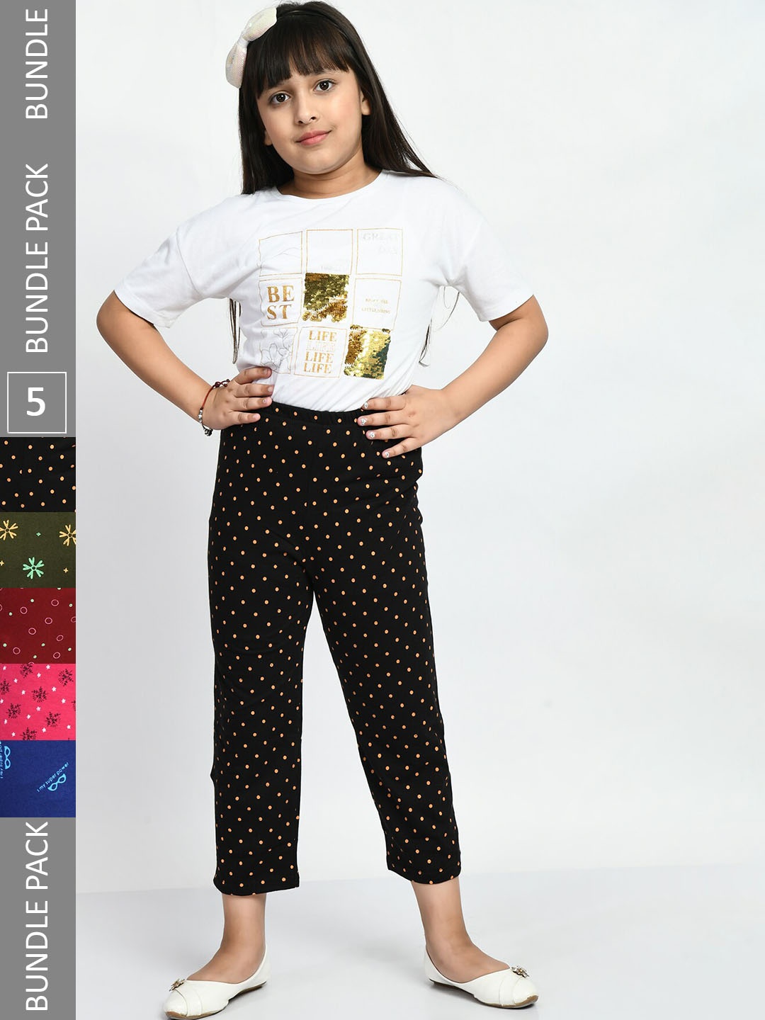 

BAESD Girls Pack Of 5 Printed Cotton Lounge Pants, Black