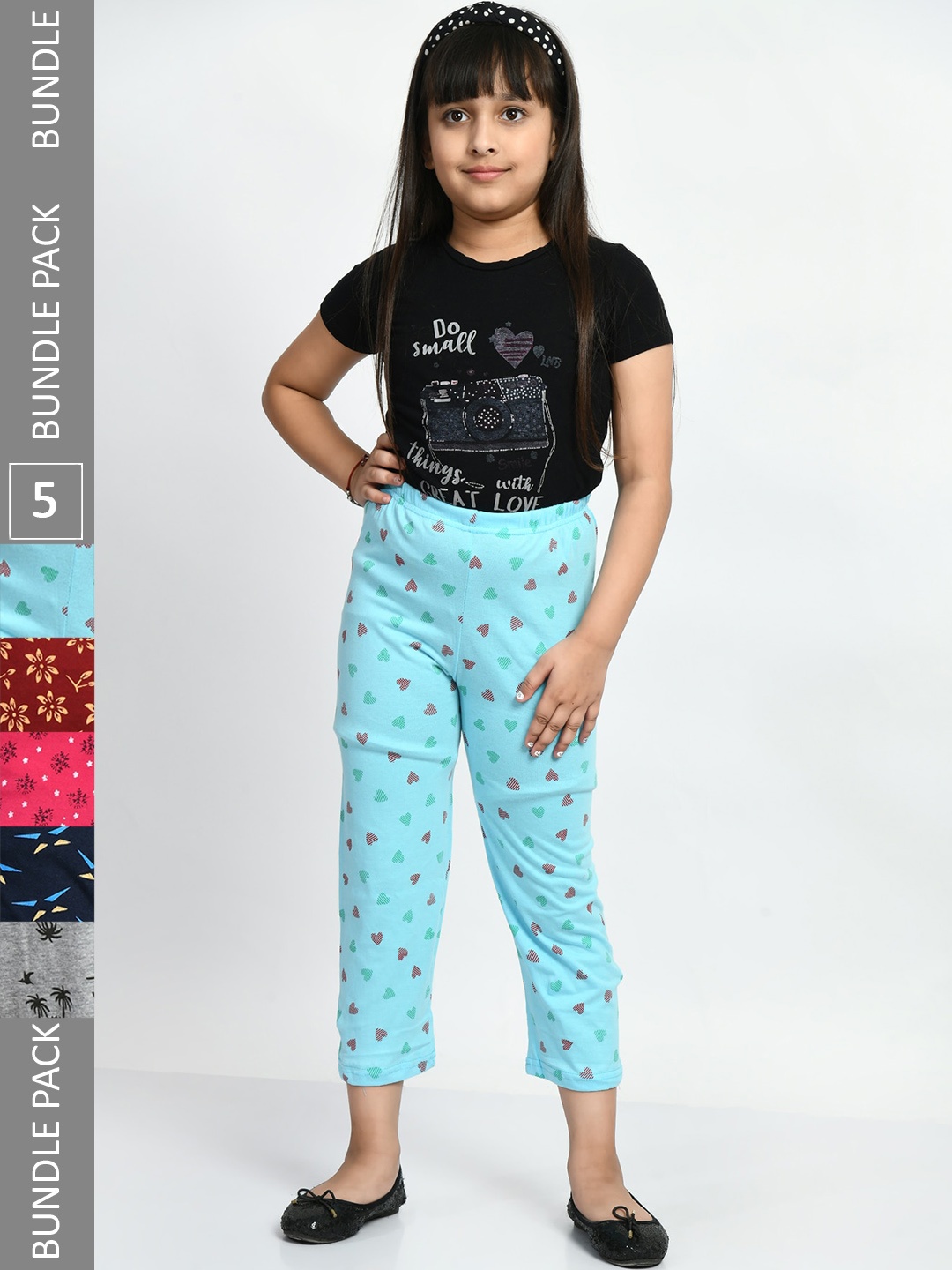 

BAESD Girls Pack Of 5 Printed Cotton Lounge Pants, Multi