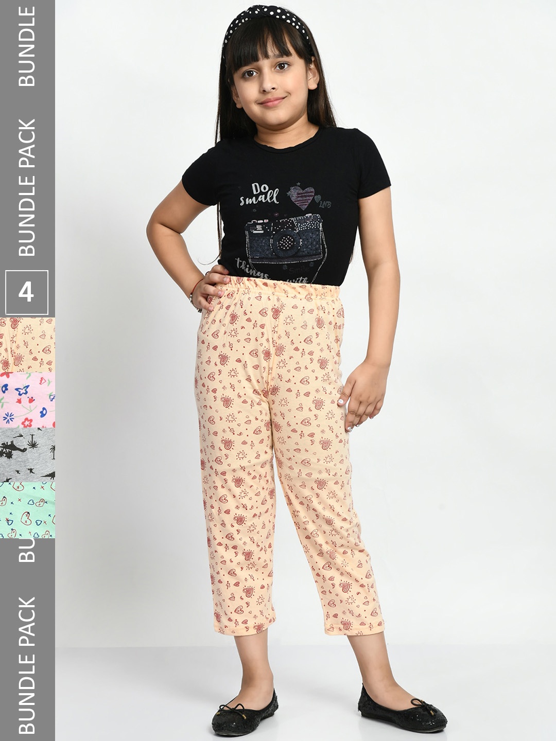 

BAESD Girls Set Of 4 Printed Cotton Lounge Pants, Cream