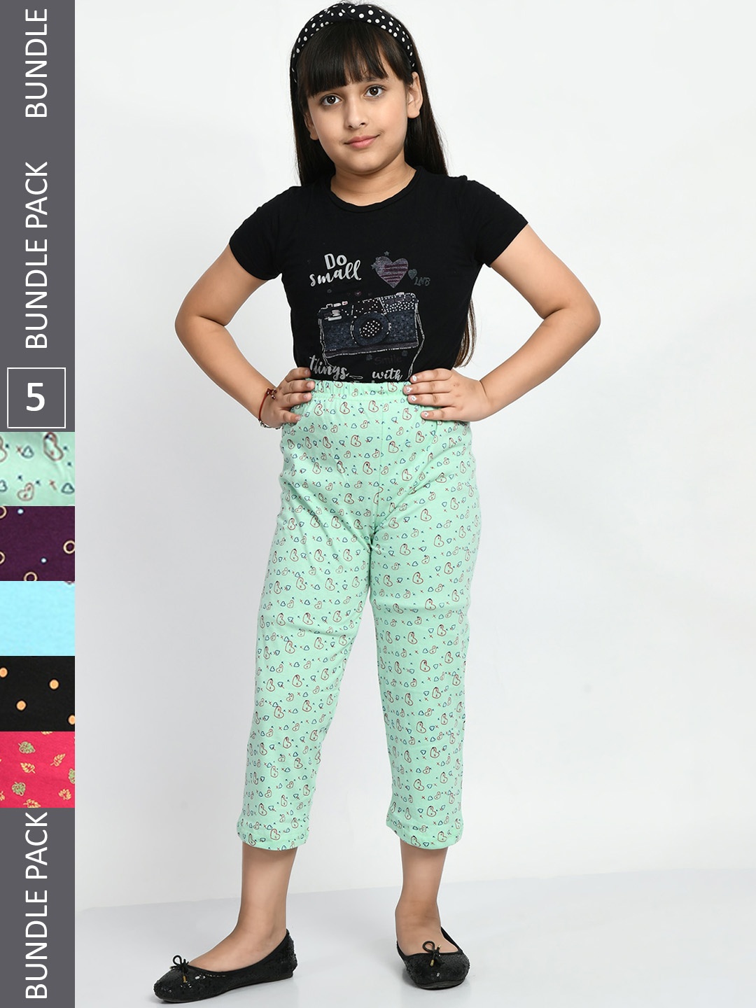 

BAESD Girls Pack Of 5 Printed Pure Cotton Lounge Pants, Sea green