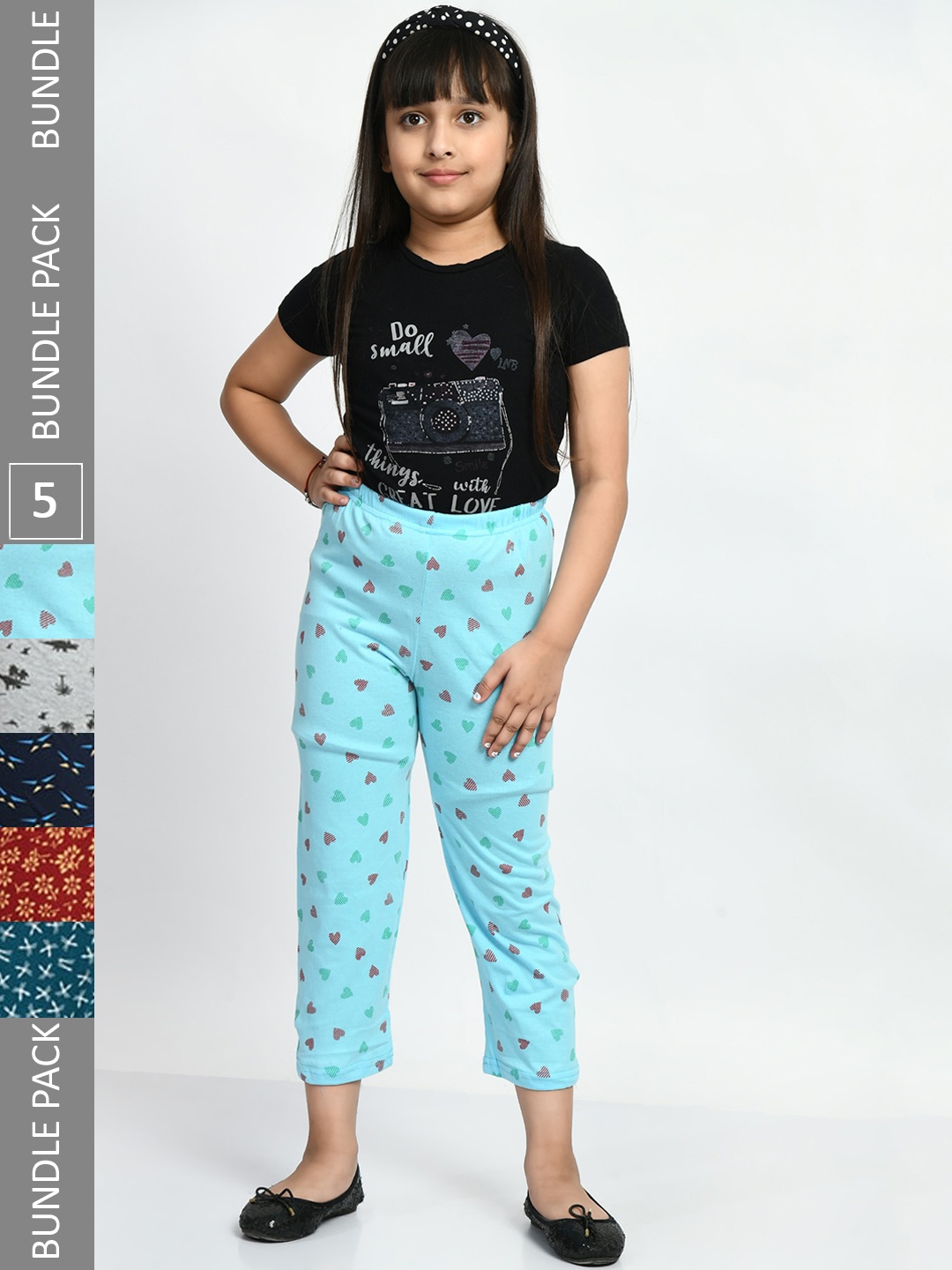 

BAESD Girls Set Of 5 Printed Cotton Lounge Pants, Blue