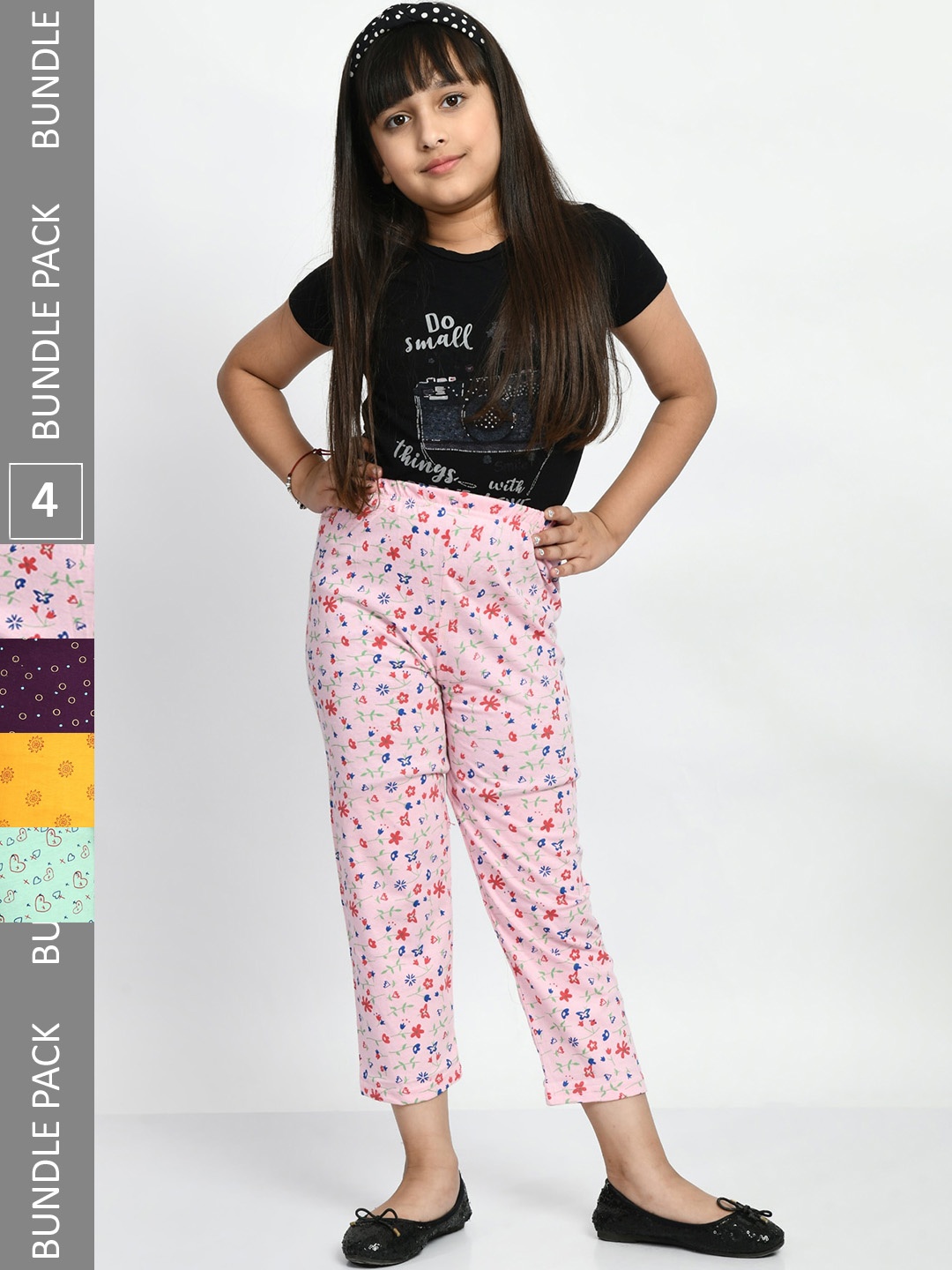 

BAESD Girls Pack Of 4 Printed Pure Cotton Lounge Pants, Pink
