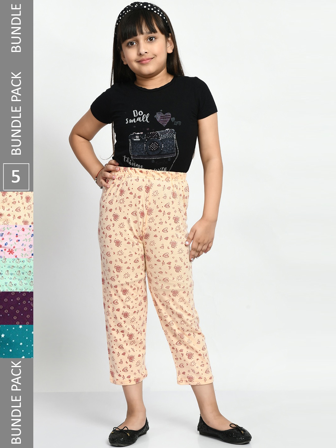 

BAESD Girls Pack Of 5 Printed Pure Cotton Lounge Pants, Yellow