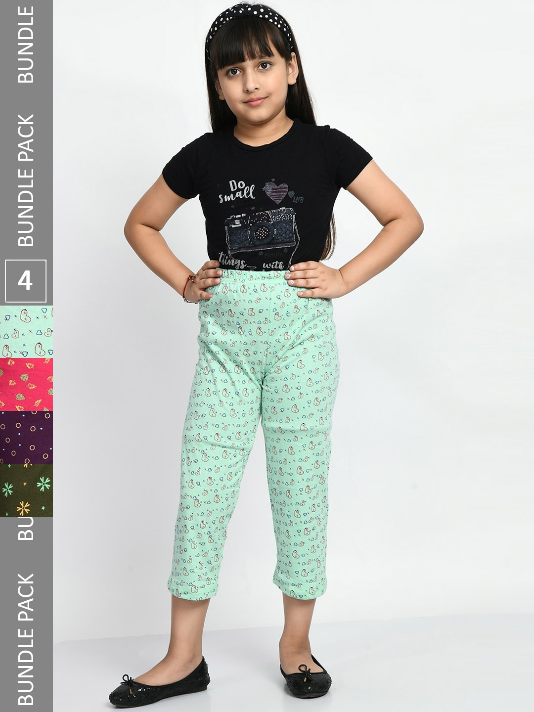 

BAESD Girls Set Of 4 Printed Cotton Lounge Pants, Green