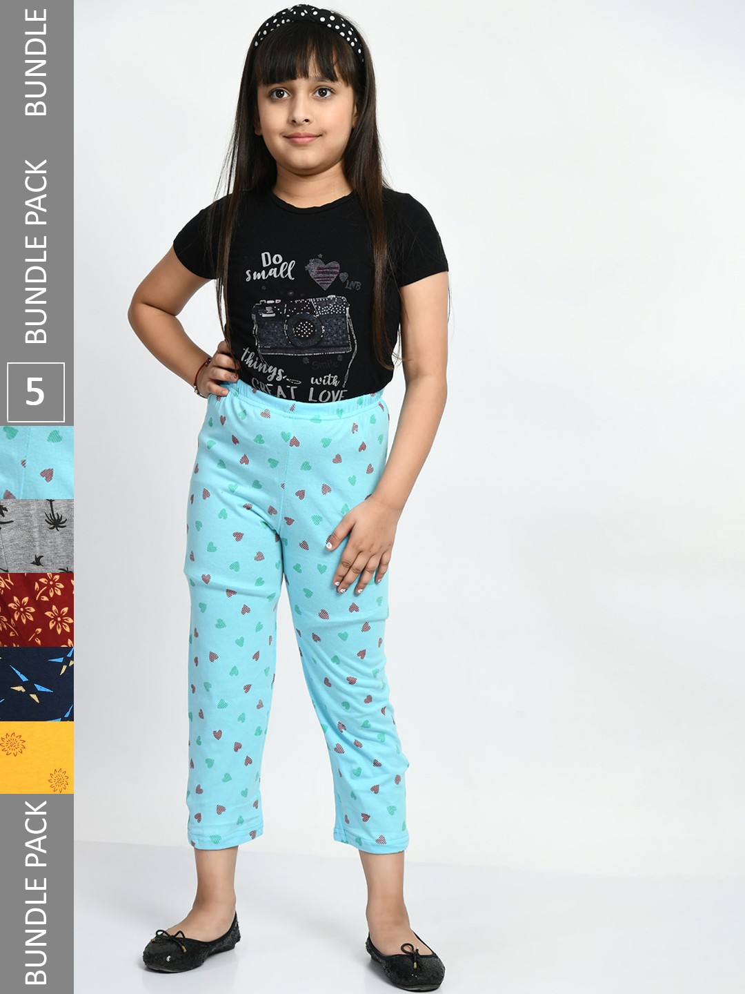 

BAESD Girls Set Of 5 Printed Cotton Lounge Pants, Blue