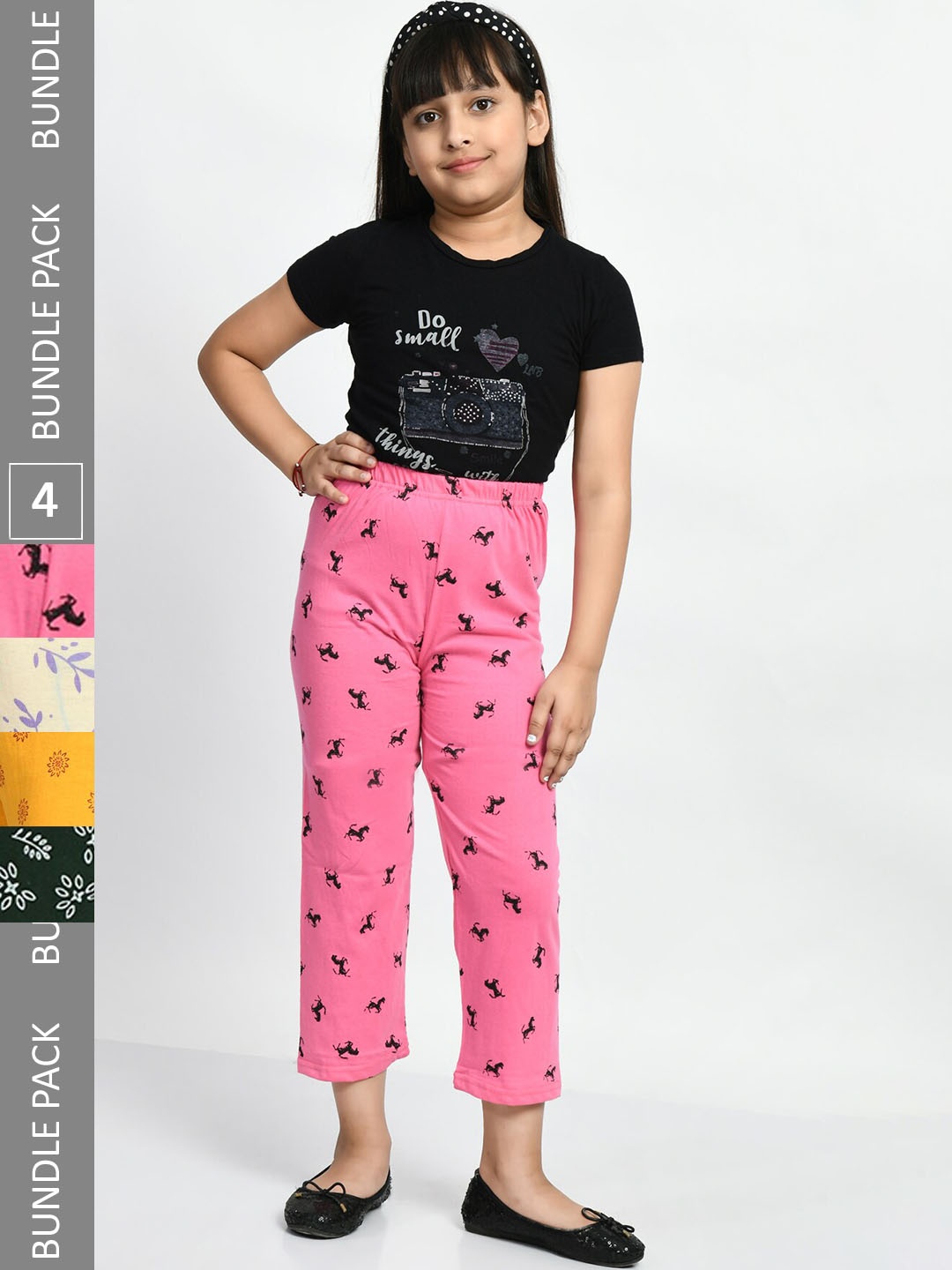 

BAESD Girls Pack Of 4 Printed Pure Cotton Lounge Pants, Pink