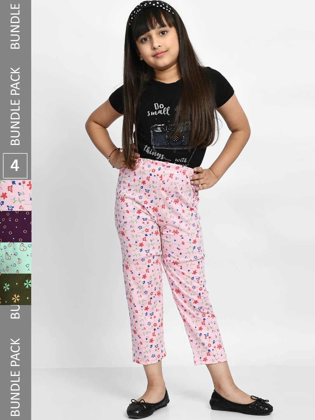 

BAESD Girls Pack Of 4 Printed Pure Cotton Lounge Pants, Pink
