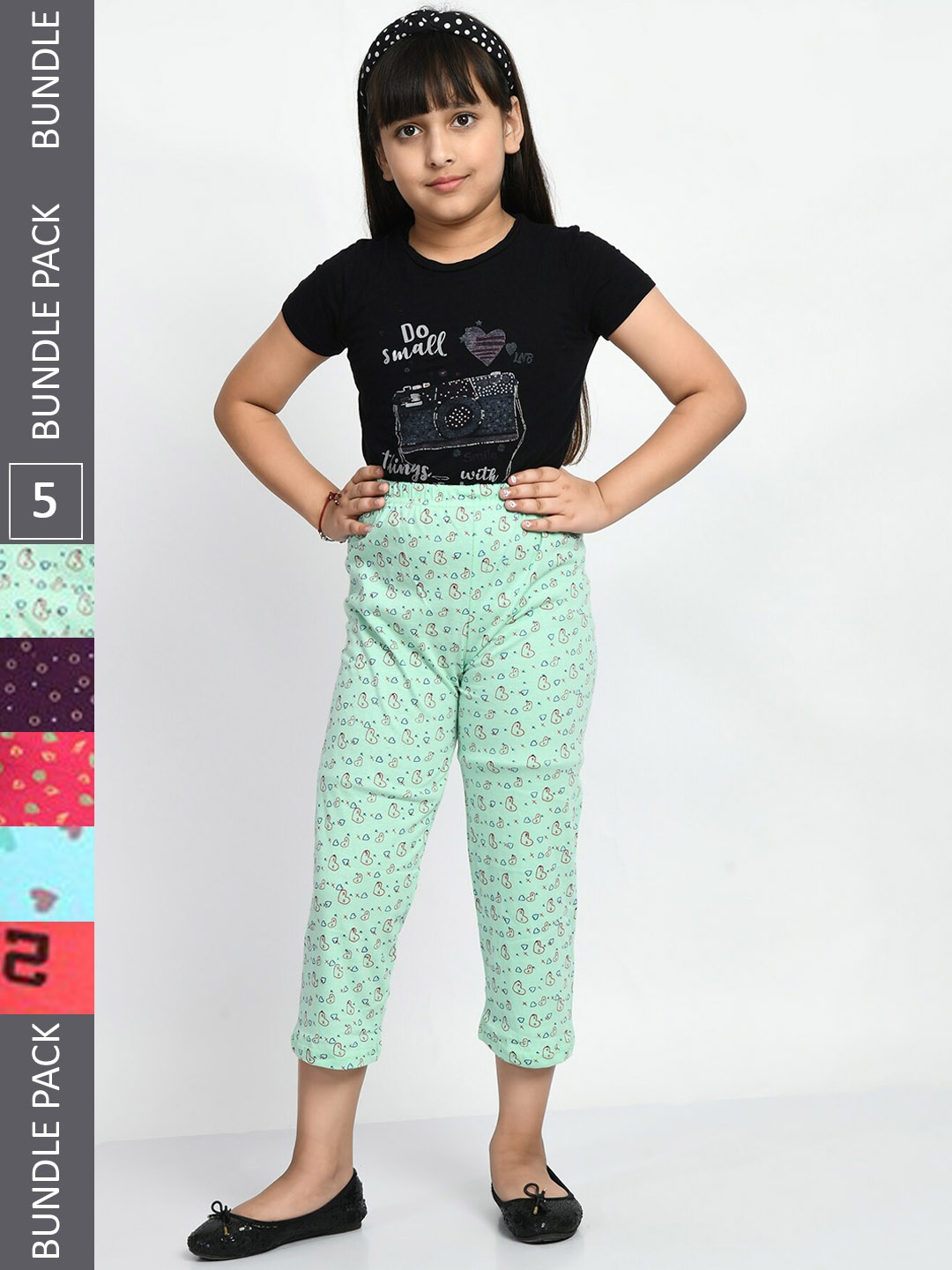 

BAESD Girls Pack Of 5 Printed Pure Cotton Lounge Pants, Green