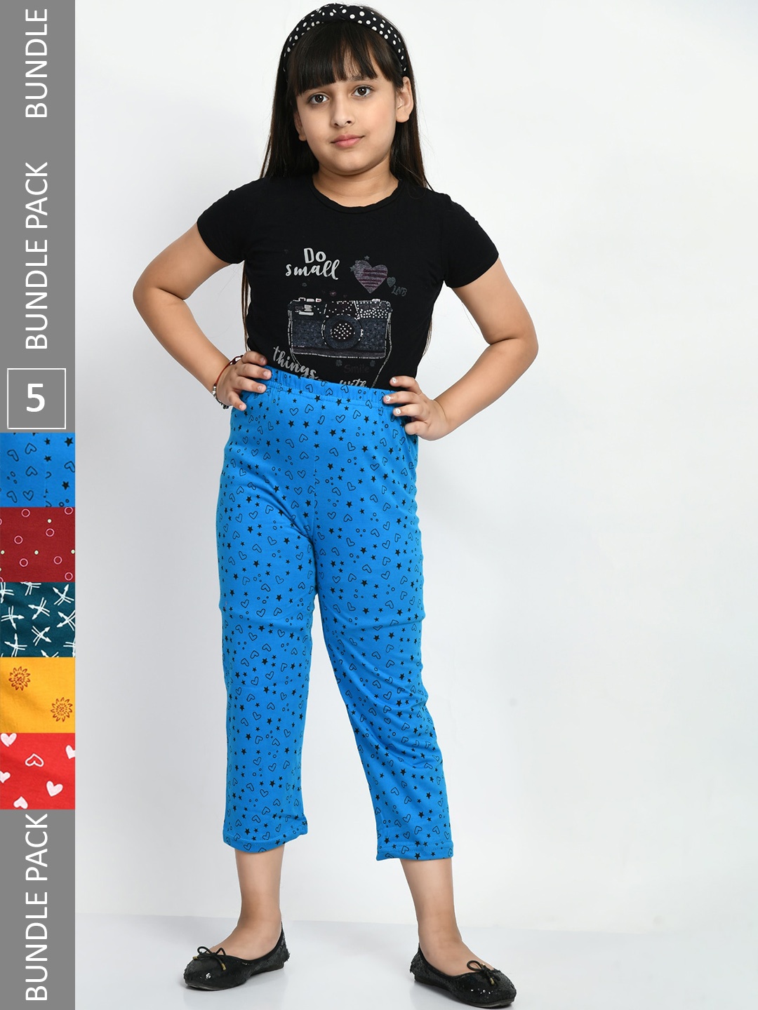 

BAESD Girls Pack Of 5 Conversational Printed Pure Cotton Lounge Pants, Blue