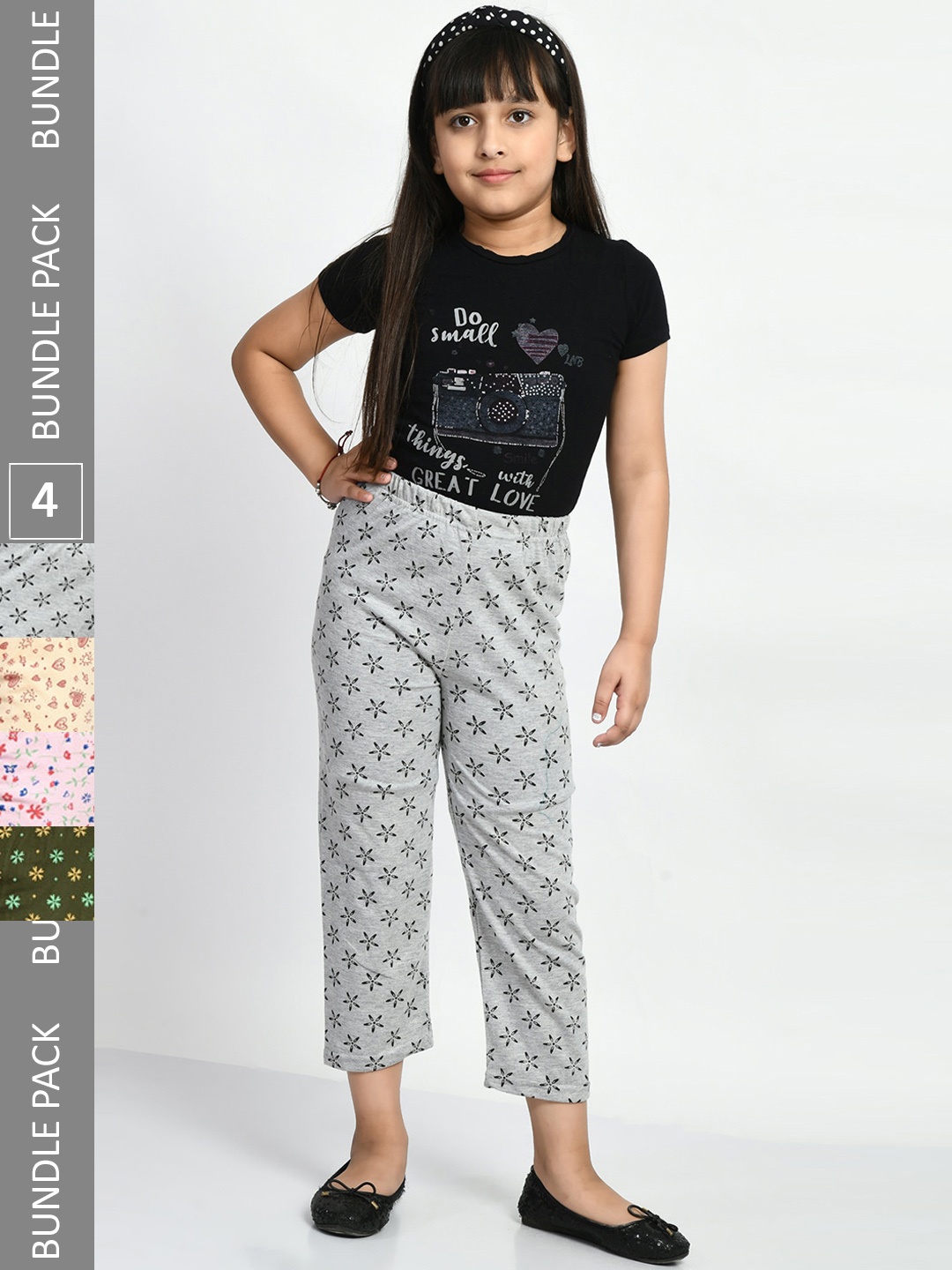 

BAESD Girls Pack Of 4 Printed Cotton Lounge Pants, Grey