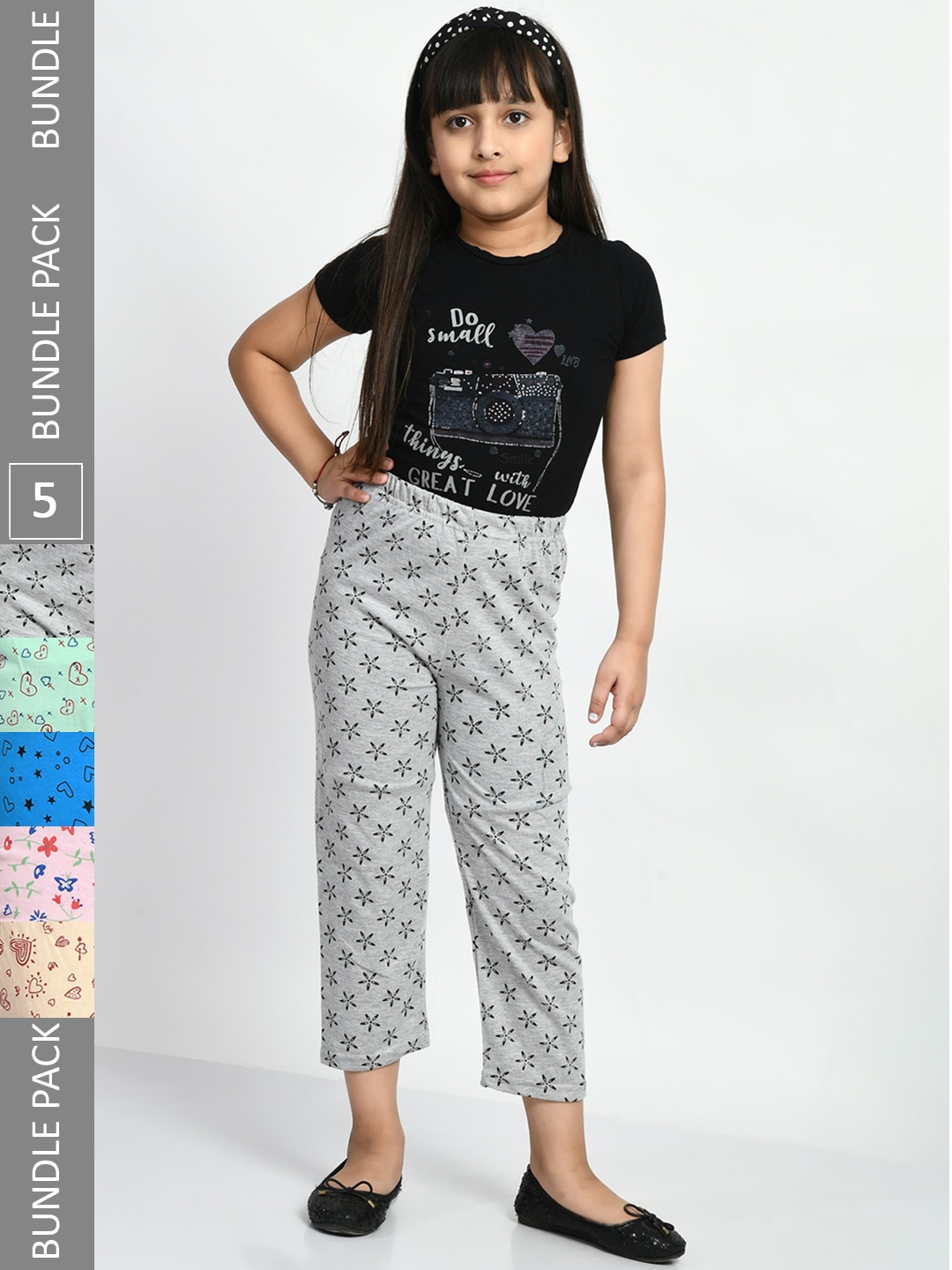 

BAESD Girls Pack Of 5 Printed Pure Cotton Lounge Pants, Grey