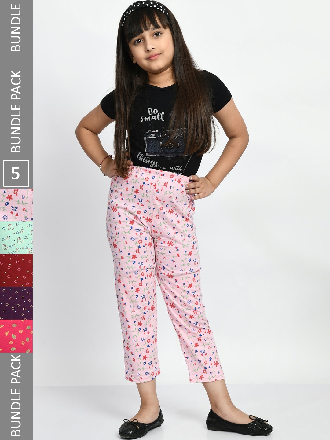 

BAESD Girls Pack Of 4 Printed Cotton Lounge Pants, Pink