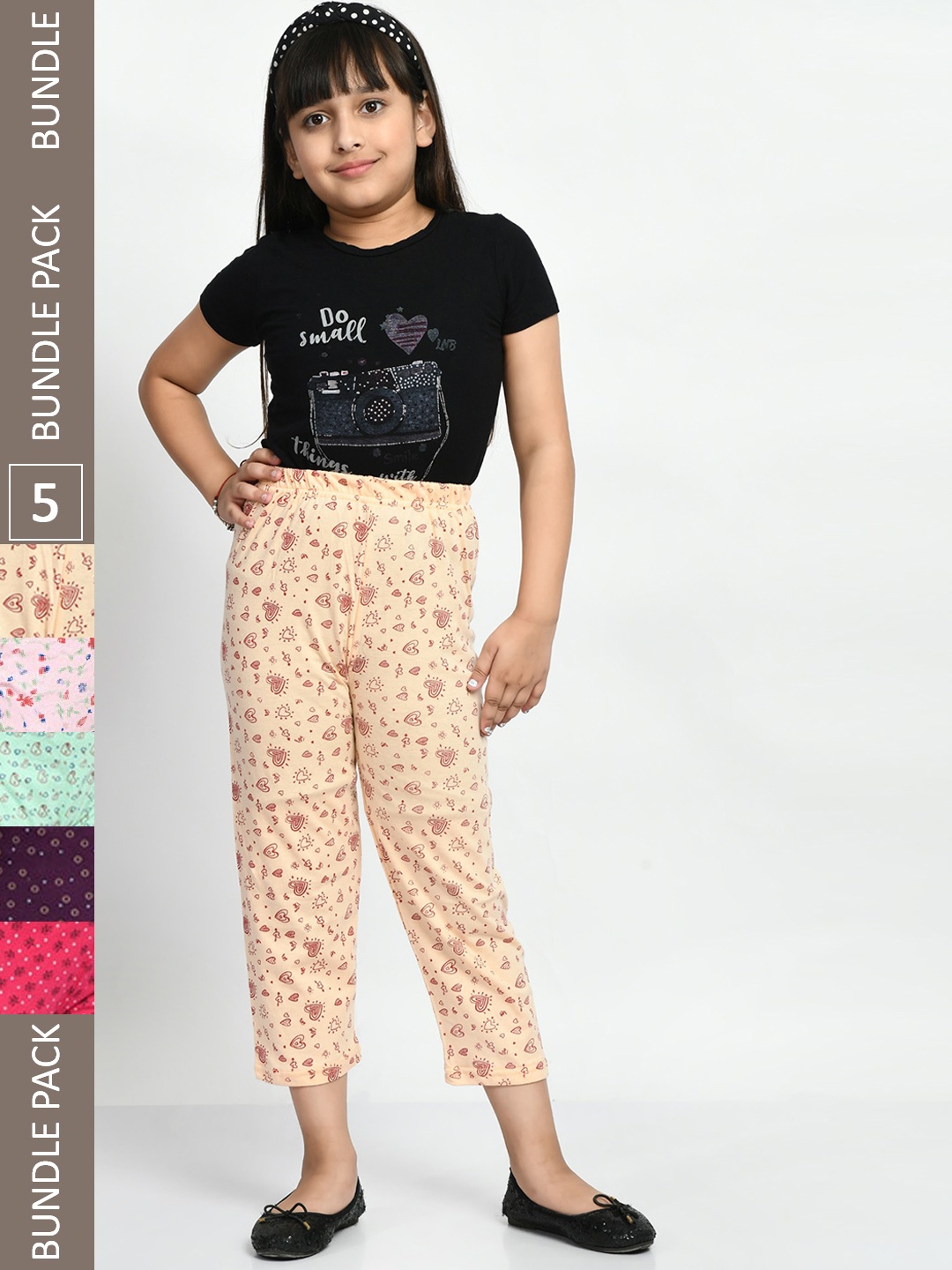 

BAESD Girls Pack Of 5 Printed Pure Cotton Lounge Pants, Cream