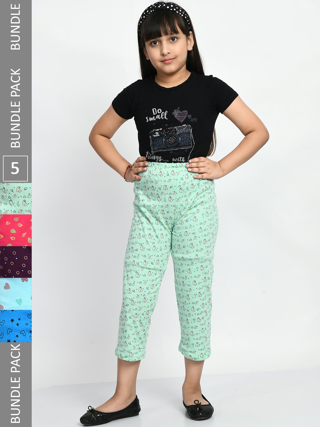 

BAESD Girls Pack Of 5 Printed Pure Cotton Lounge Pants, Green