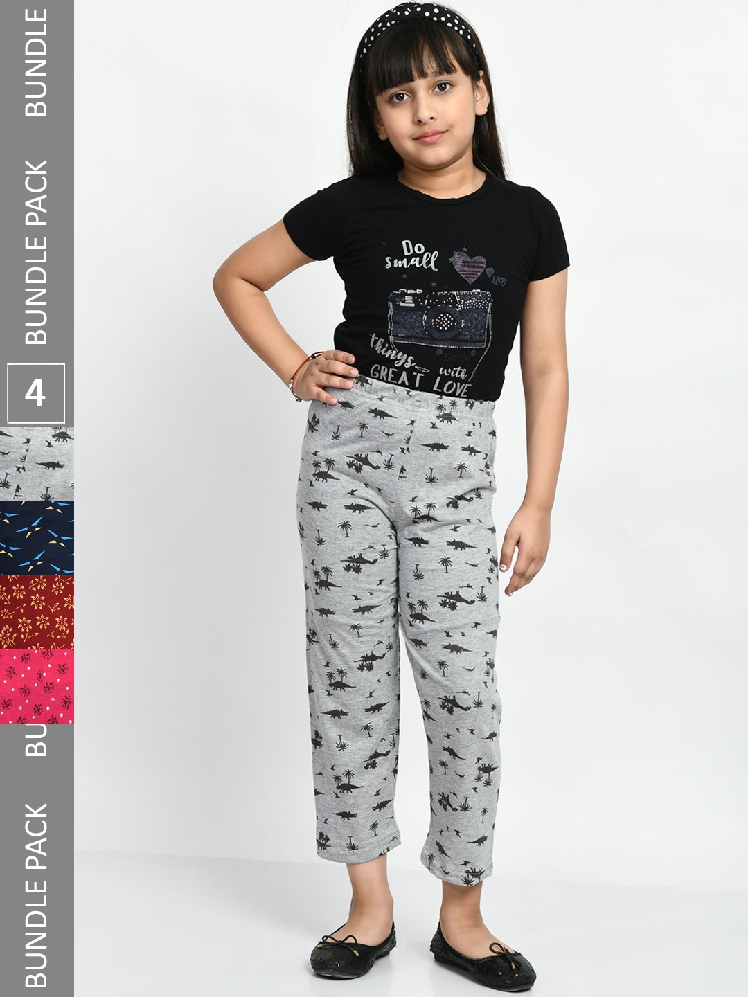 

BAESD Girls Pack Of 4 Printed Pure Cotton Lounge Pants, Grey