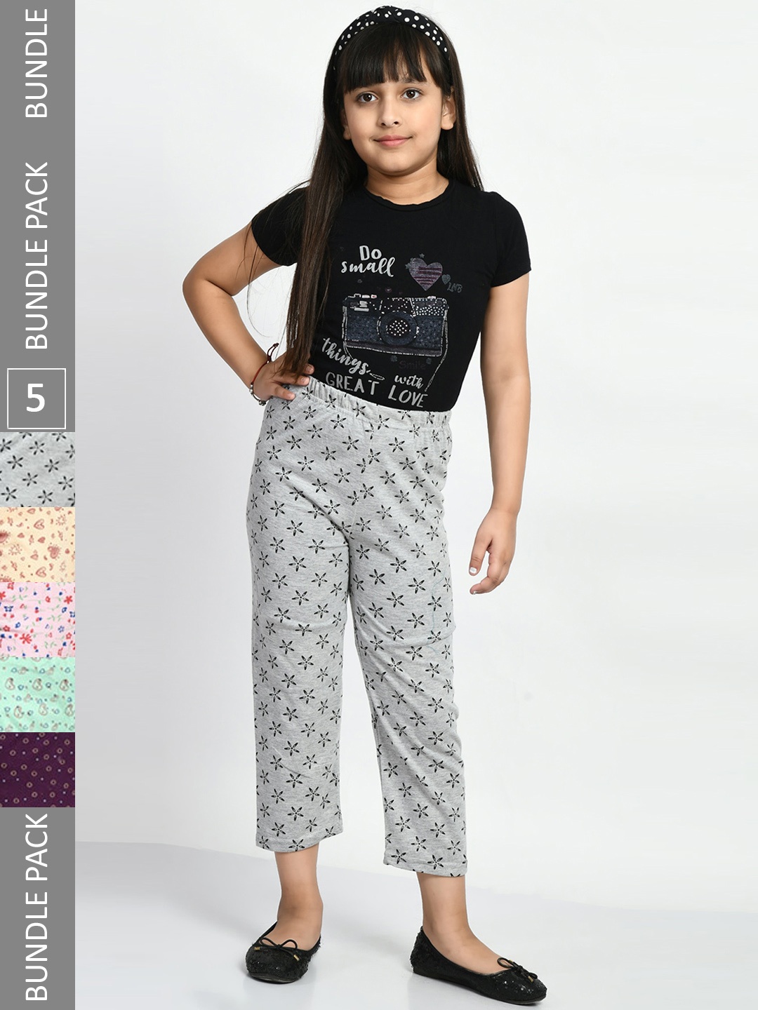 

BAESD Girls Pack Of 5 Printed Pure Cotton Lounge Pants, Grey