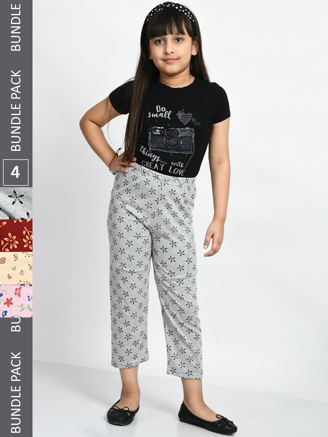 

BAESD Girls Pack Of 4 Printed Pure Cotton Lounge Pants, Grey