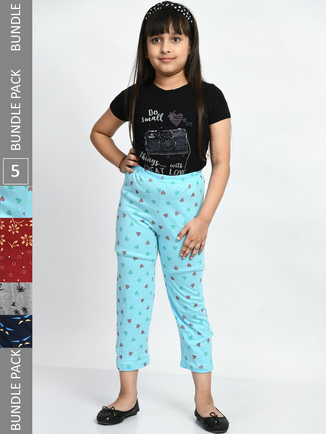 

BAESD Girls Pack Of 5 Printed Pure Cotton Lounge Pants, Blue