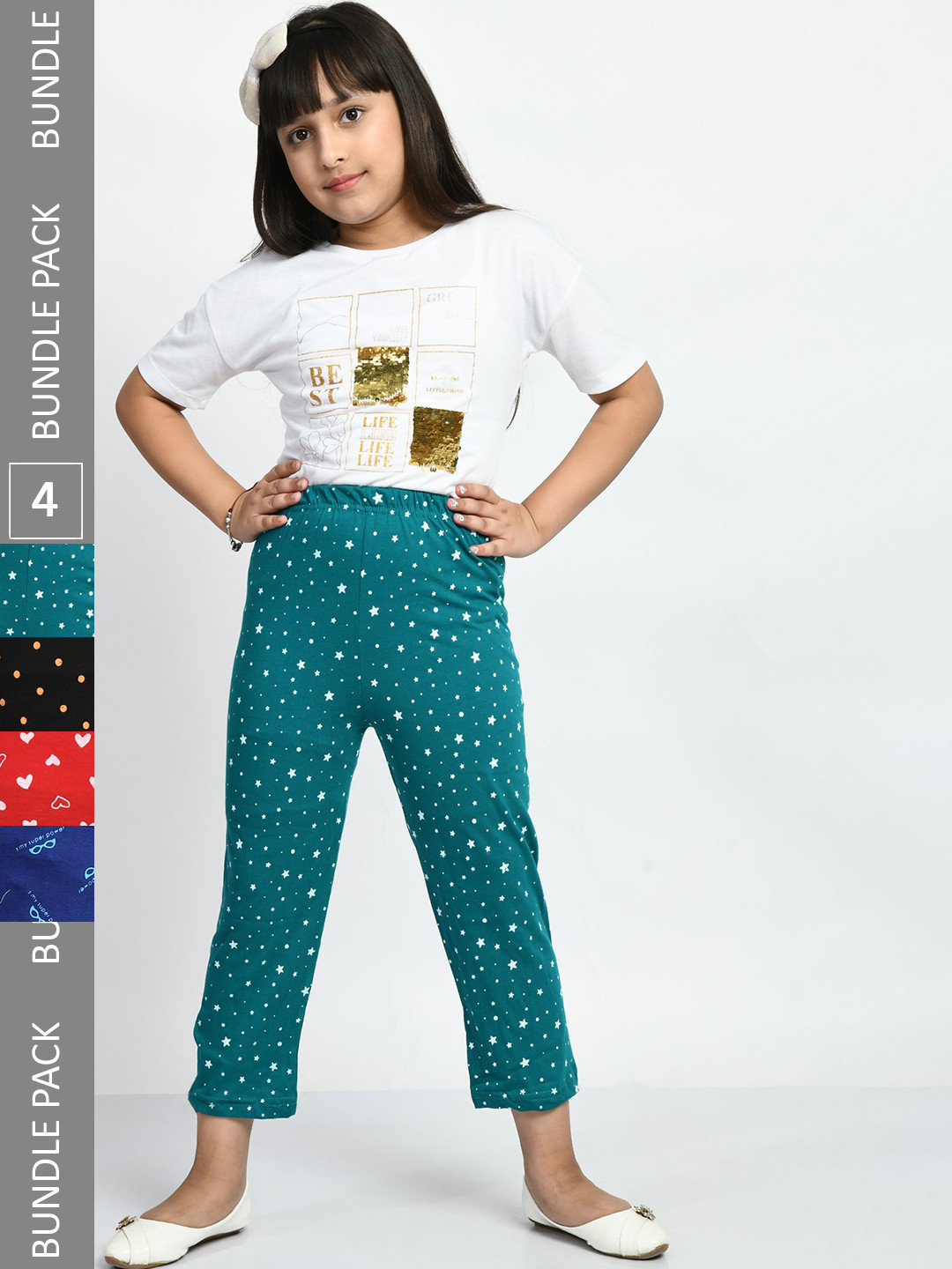 

BAESD Girls Pack Of 4 Printed Pure Cotton Lounge Pants, Blue
