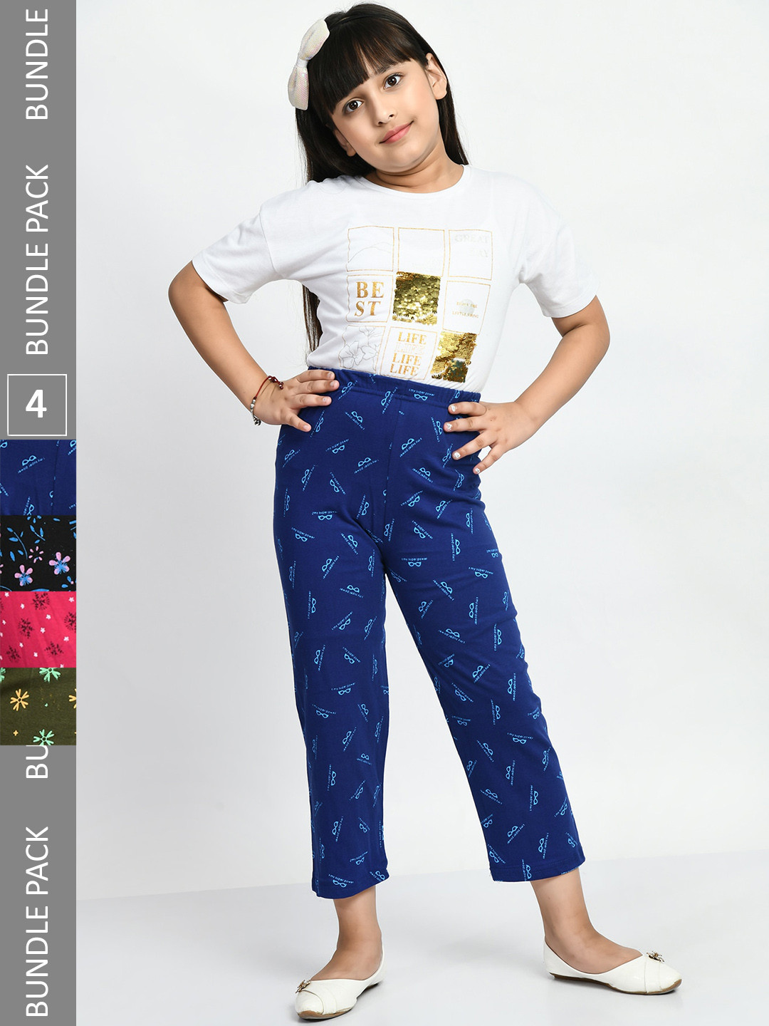 

BAESD Girls Pack Of 4 Printed Pure Cotton Lounge Pants, Blue