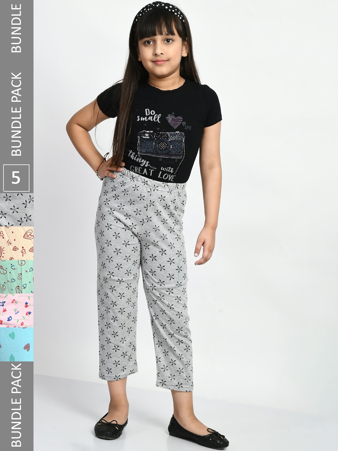 

BAESD Girls Pack Of 5 Printed Pure Cotton Lounge Pants, Multi