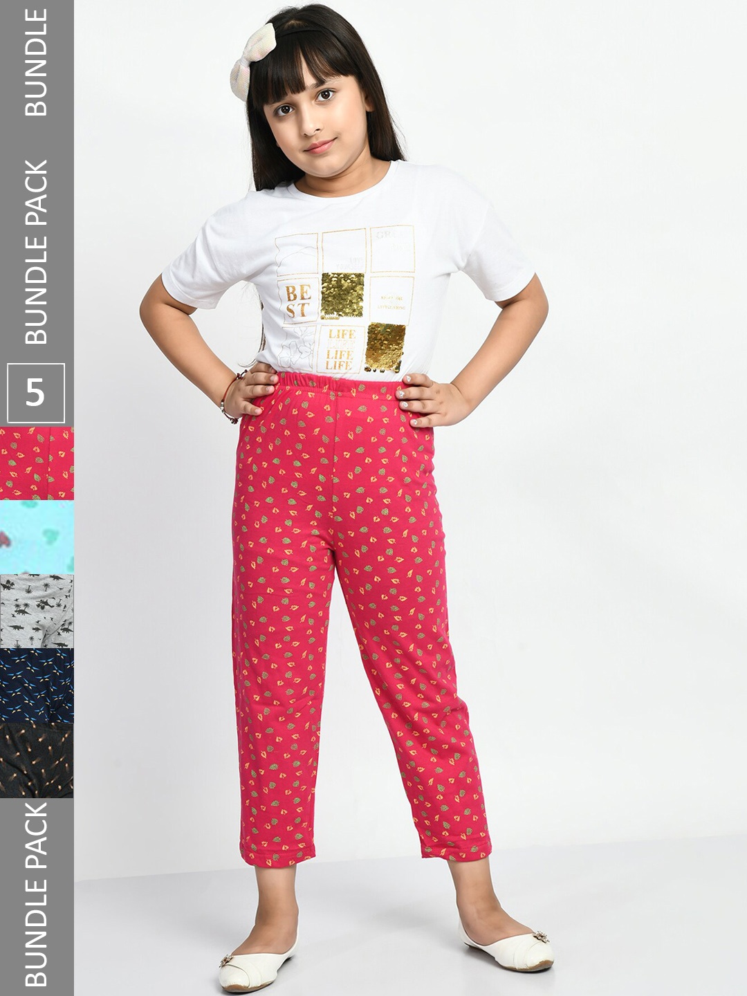 

BAESD Girls Pack Of 5 Printed Pure Cotton Lounge Pants, Red