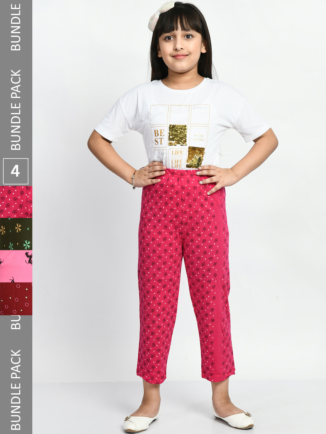 

BAESD Girls Pack Of 4 Printed Pure Cotton Lounge Pants, Pink