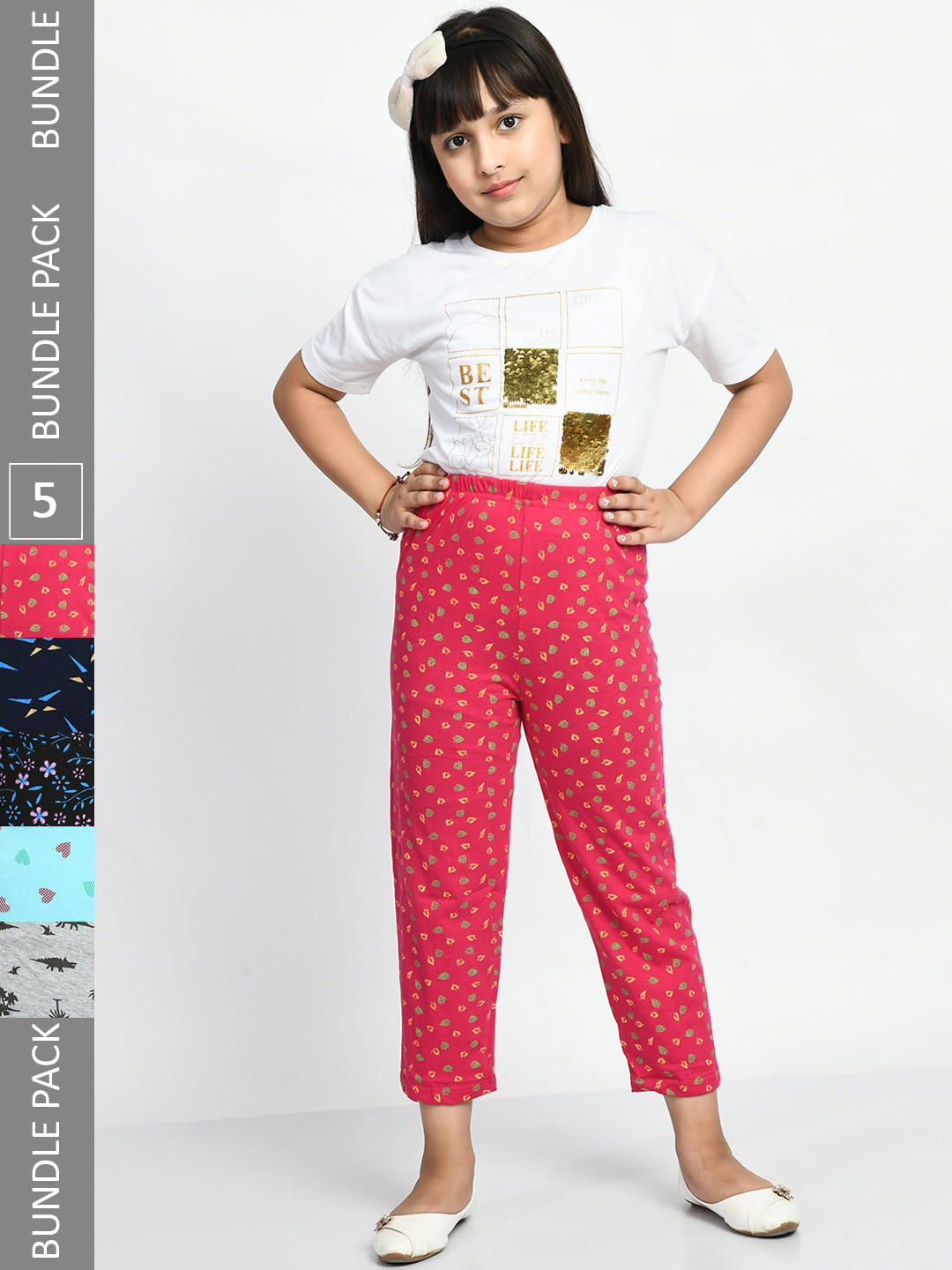 

BAESD Girls Pack Of 5 Printed Pure Cotton Lounge Pants, Pink