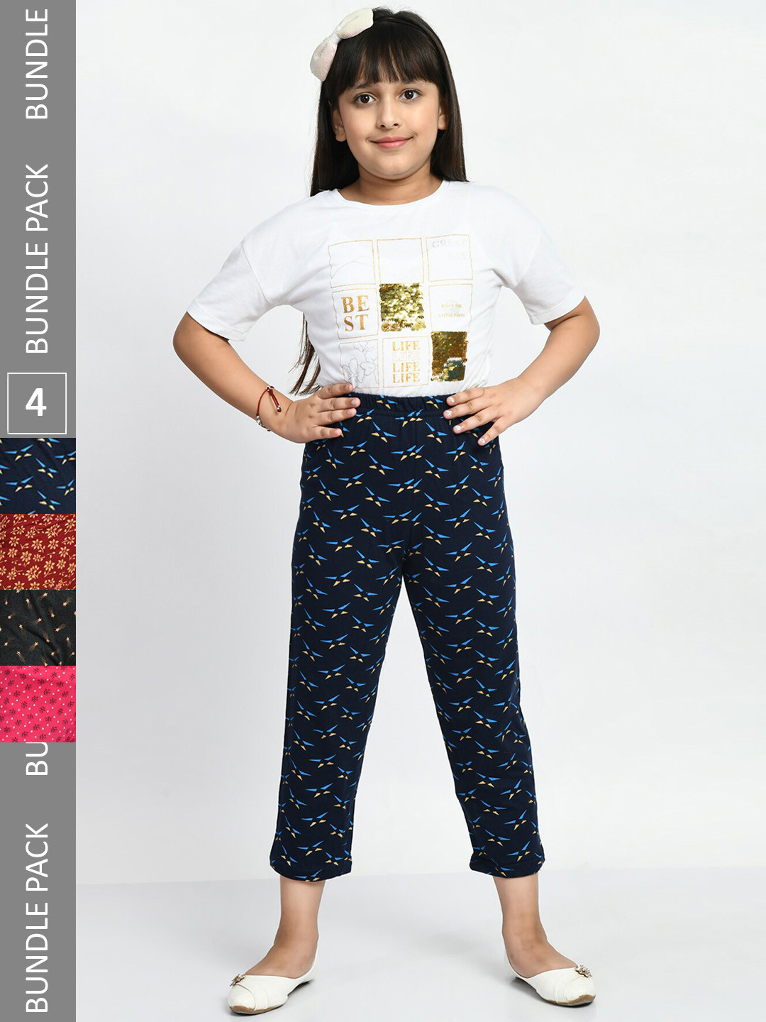 

BAESD Girls Pack Of 4 Printed Pure Cotton Lounge Pants, Fuchsia