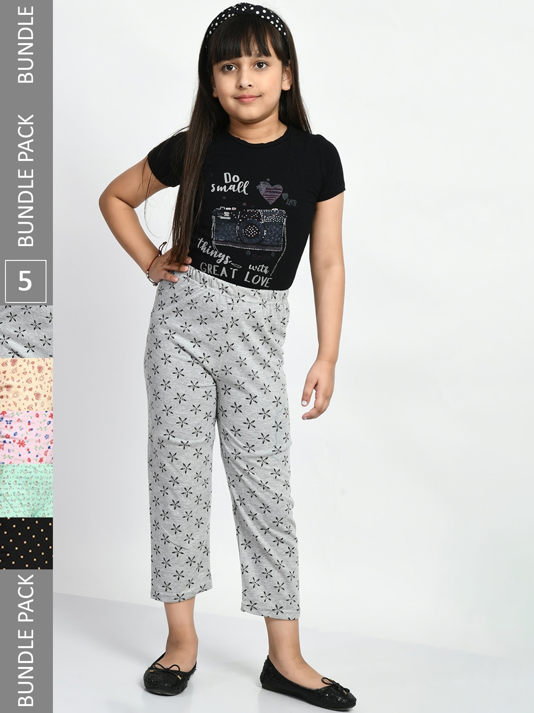 

BAESD Girls Pack Of 5 Printed Pure Cotton Lounge Pants, Grey