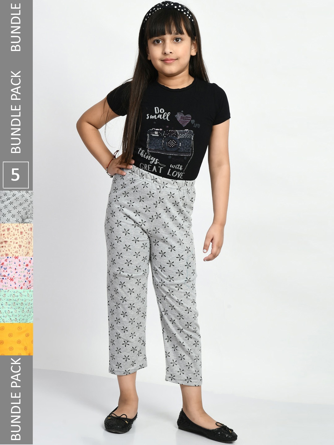 

BAESD Girls Pack Of 5 Printed Cotton Lounge Pants, Grey