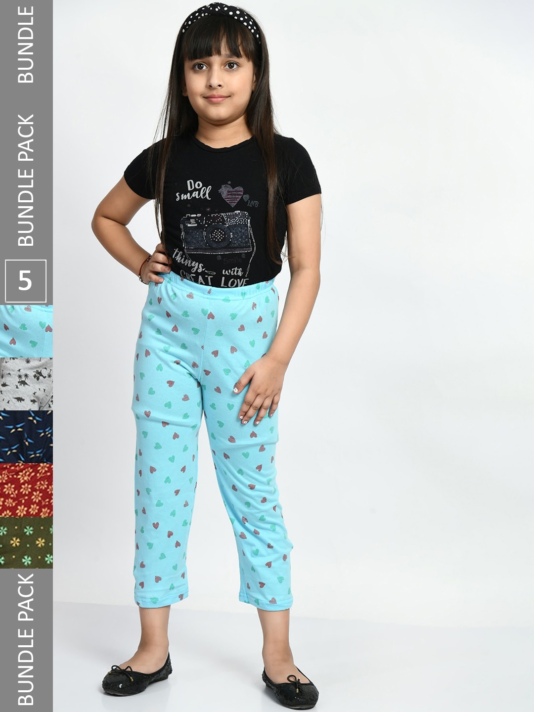 

BAESD Girls Pack Of 5 Printed Pure Cotton Lounge Pants, Blue