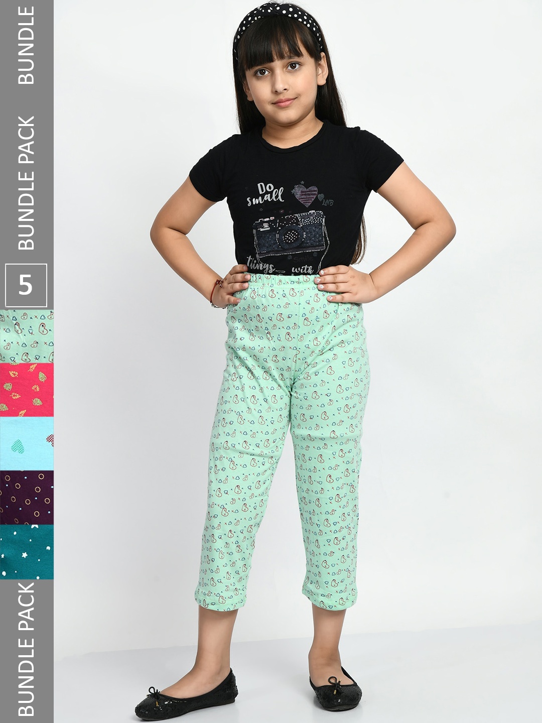 

BAESD Girls Pack Of 5 Printed Pure Cotton Lounge Pants, Green