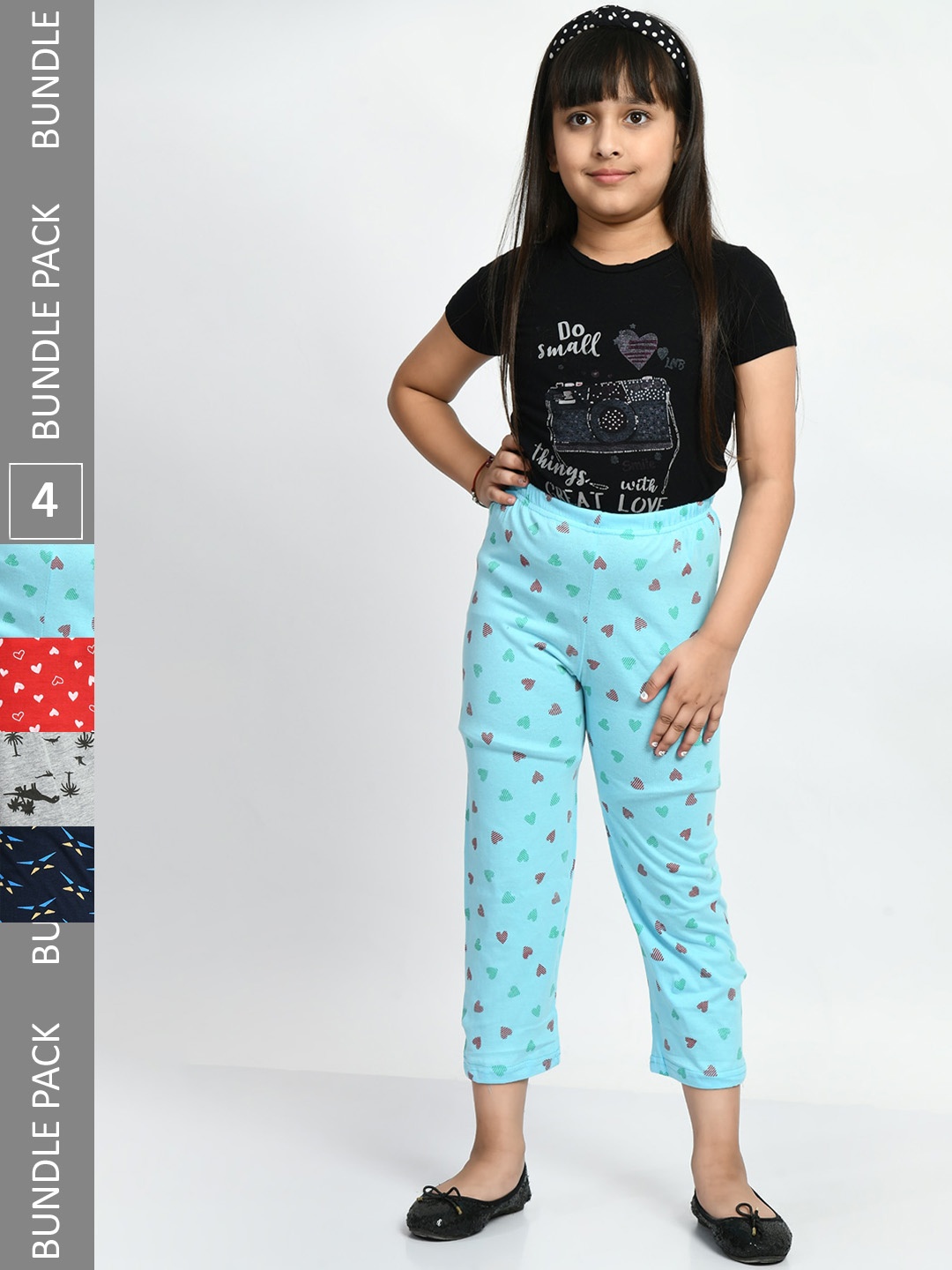 

BAESD Girls Pack Of 4 Conversatioanl Printed Pure Cotton Lounge Pants, Blue