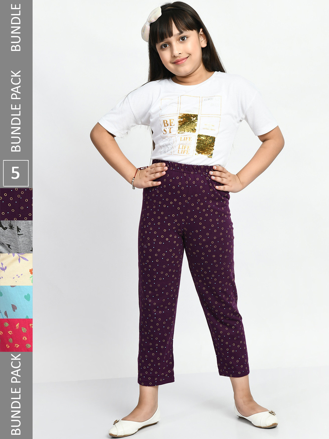 

BAESD Girls Pack Of 5 Printed Pure Cotton Lounge Pants, Blue